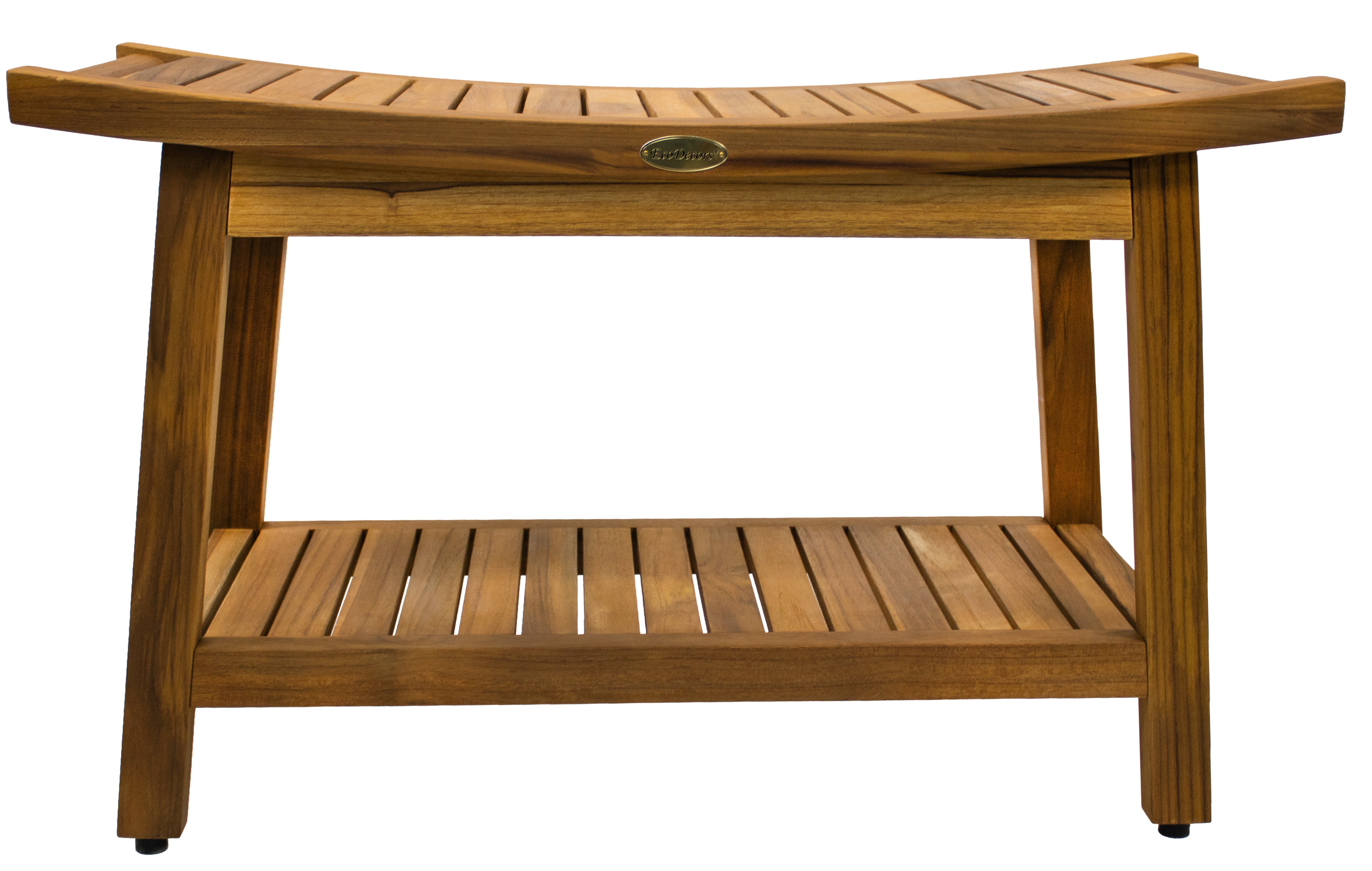 EcoDecors Harmony Gold 30" Solid Teak Shower Bench with Shelf