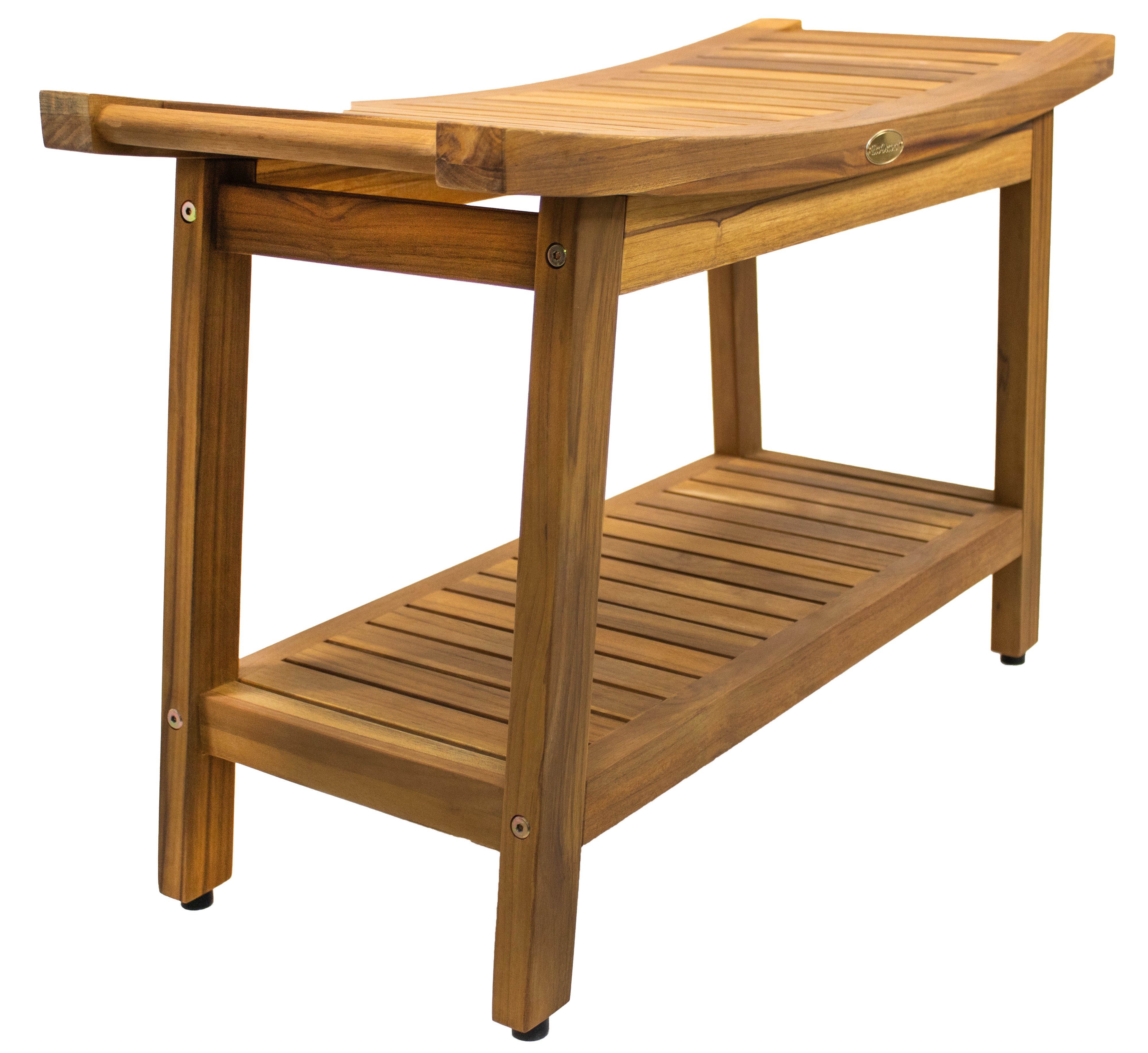 EcoDecors Harmony Gold 30" Solid Teak Shower Bench with Shelf