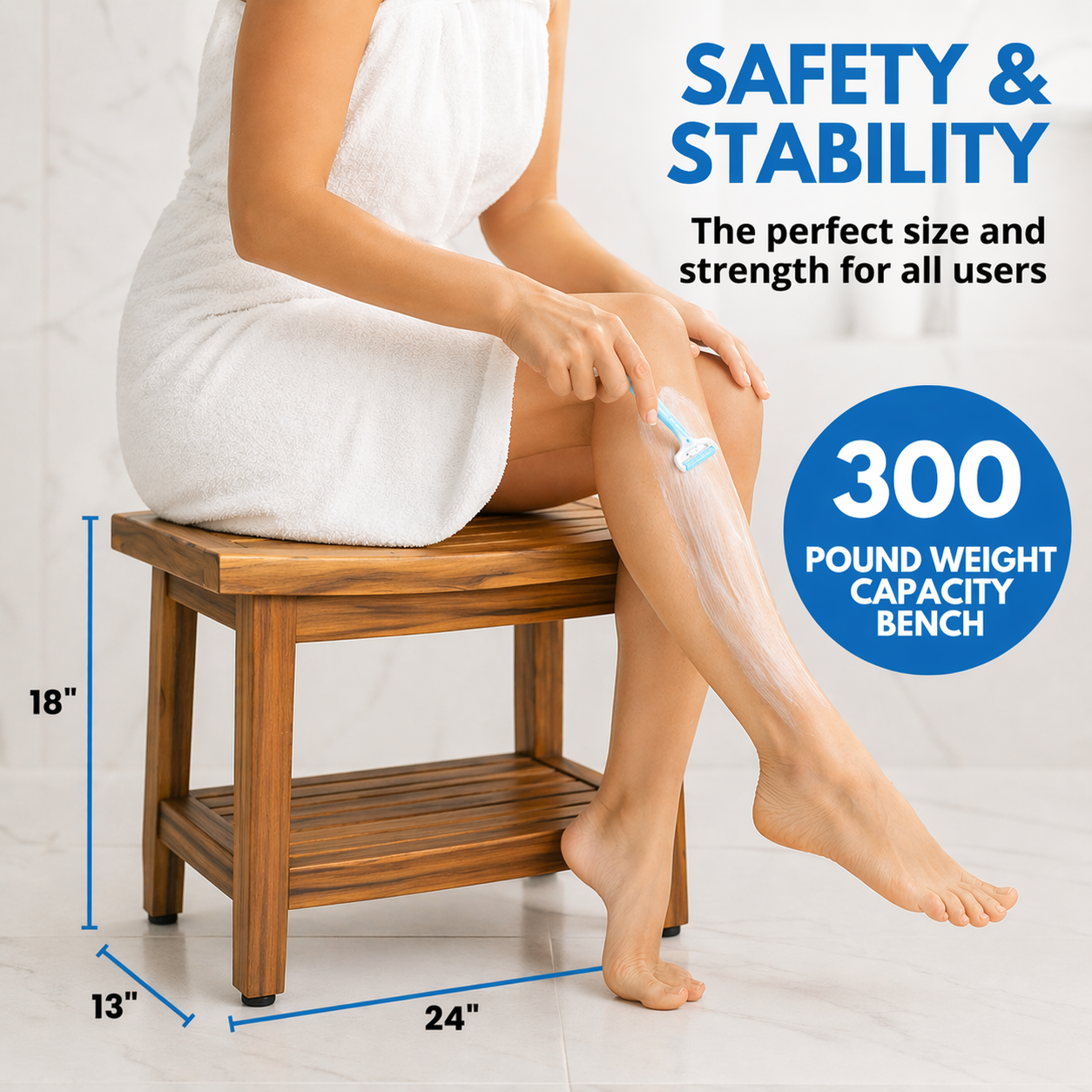EcoDecors Eleganto Gold 24" Solid Teak Shower Bench