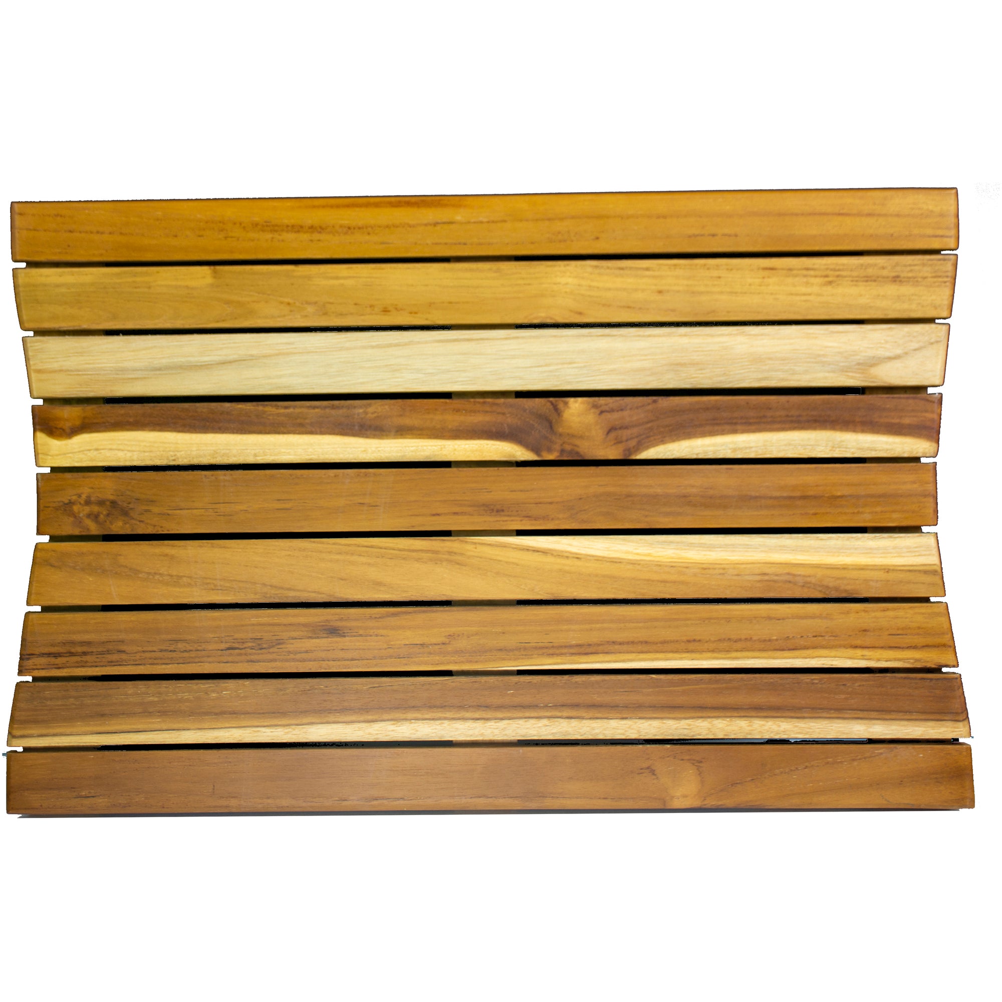 EcoDecors® Eleganto® 29" Teak Wood Bath Tray and Seat with LiftAide® Arms in EarthyTeak Finish - The EcoDecors Eleganto 23" x 15" Slatted Solid Teak Bath Floor Mat in EarthyTeak Finish