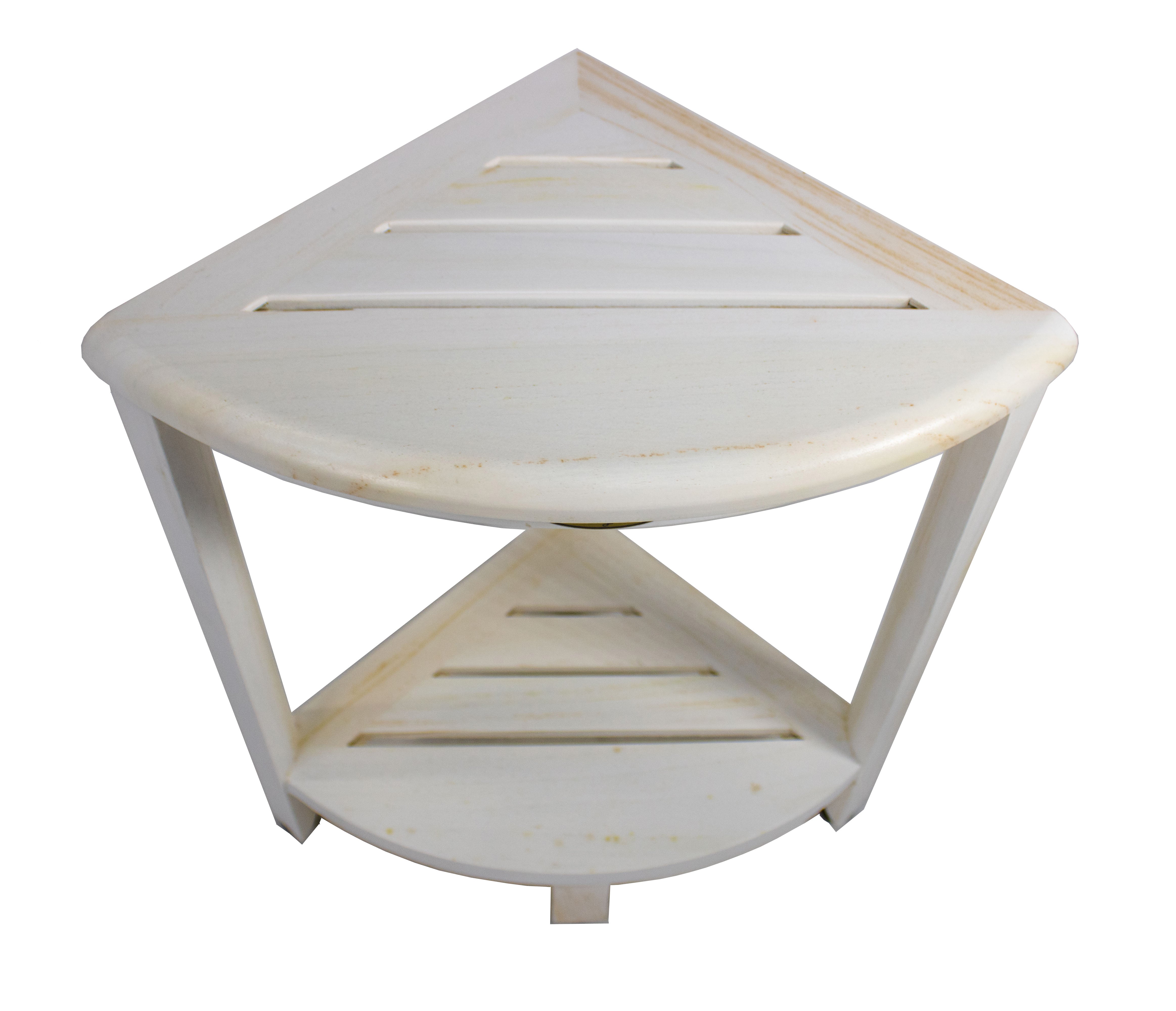 CoastalVogue® SnazzyCorner® 18" Teak Wood Corner Shower Bench with Shelf in Coastal Driftwood Finish