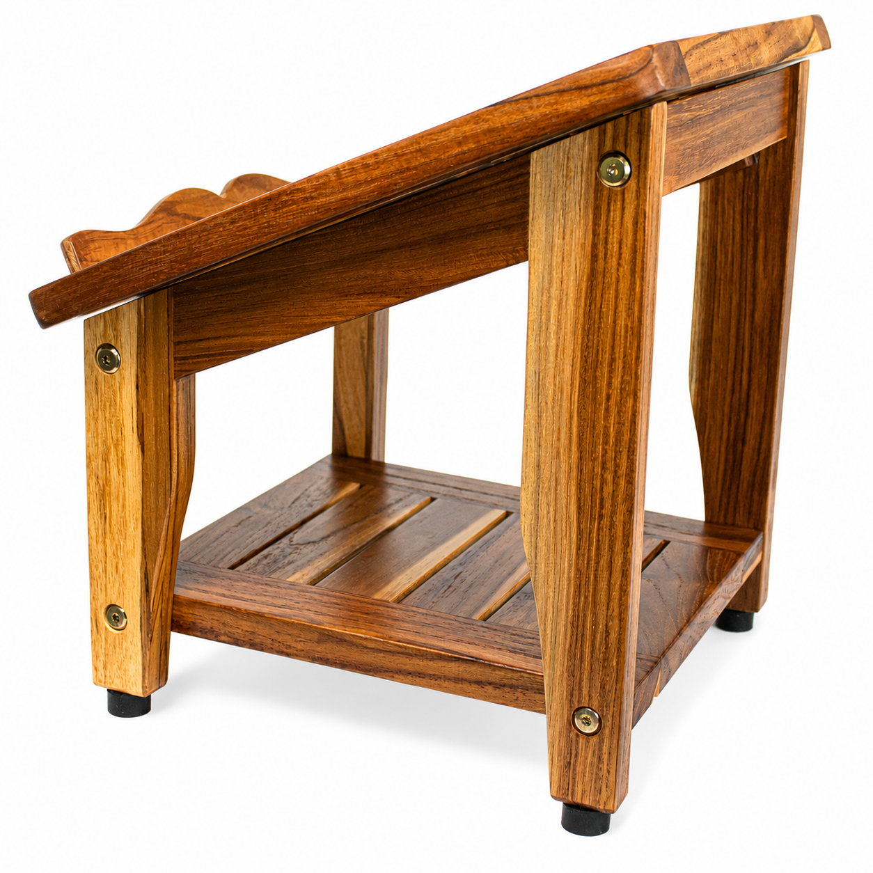 Foot Stool for Under Desk & Living Room – Solid Teak Wood Ottoman Foot Rest Stool with Storage Shelf, Non-Slip Feet & Waterproof Finish for Home, Bathroom & Spa Use