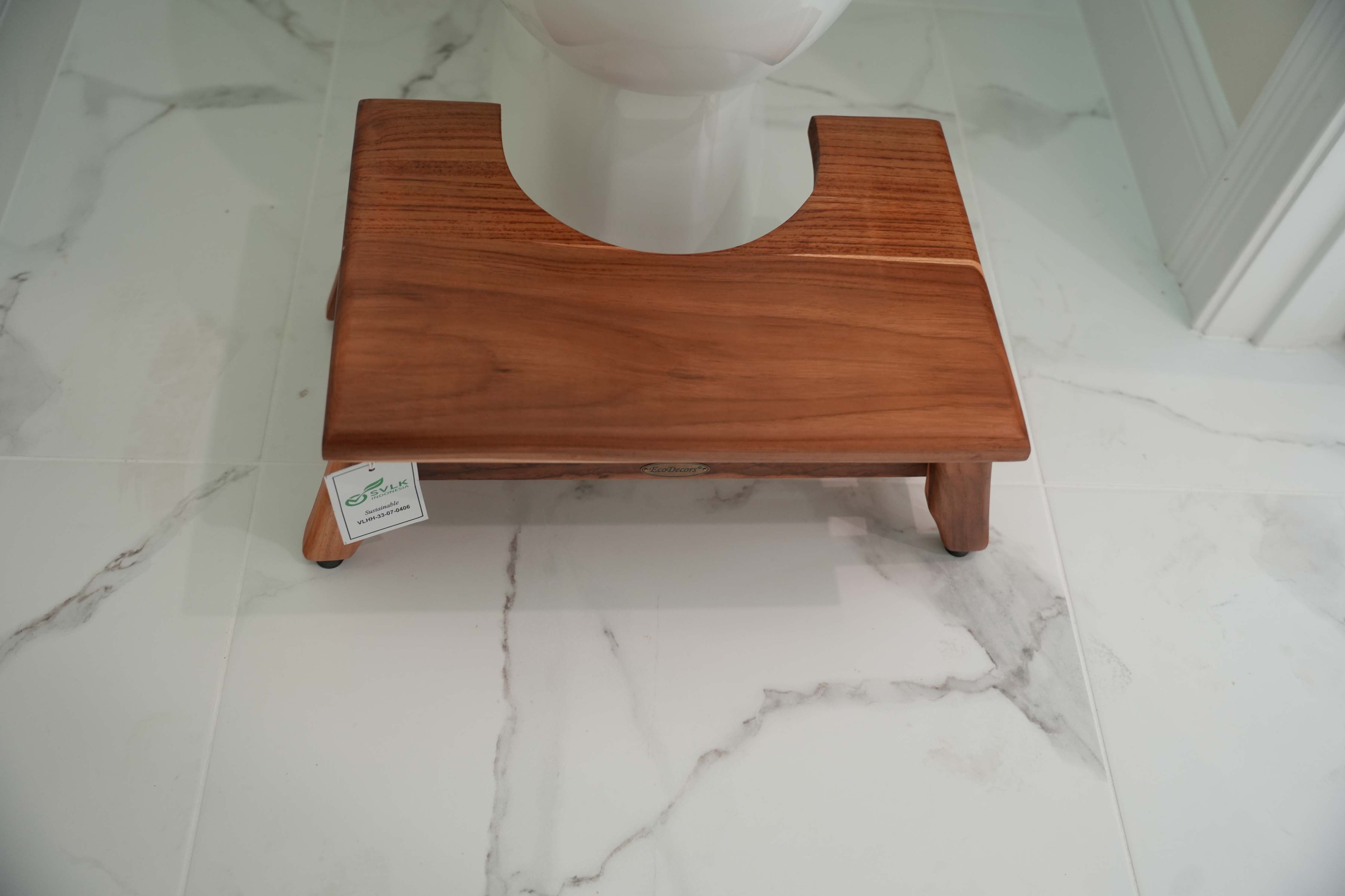 EcoDecors® SerenityPoo® 8" High Toilet Stool Teak Wood Shower Bench in EarthyTeak Finish