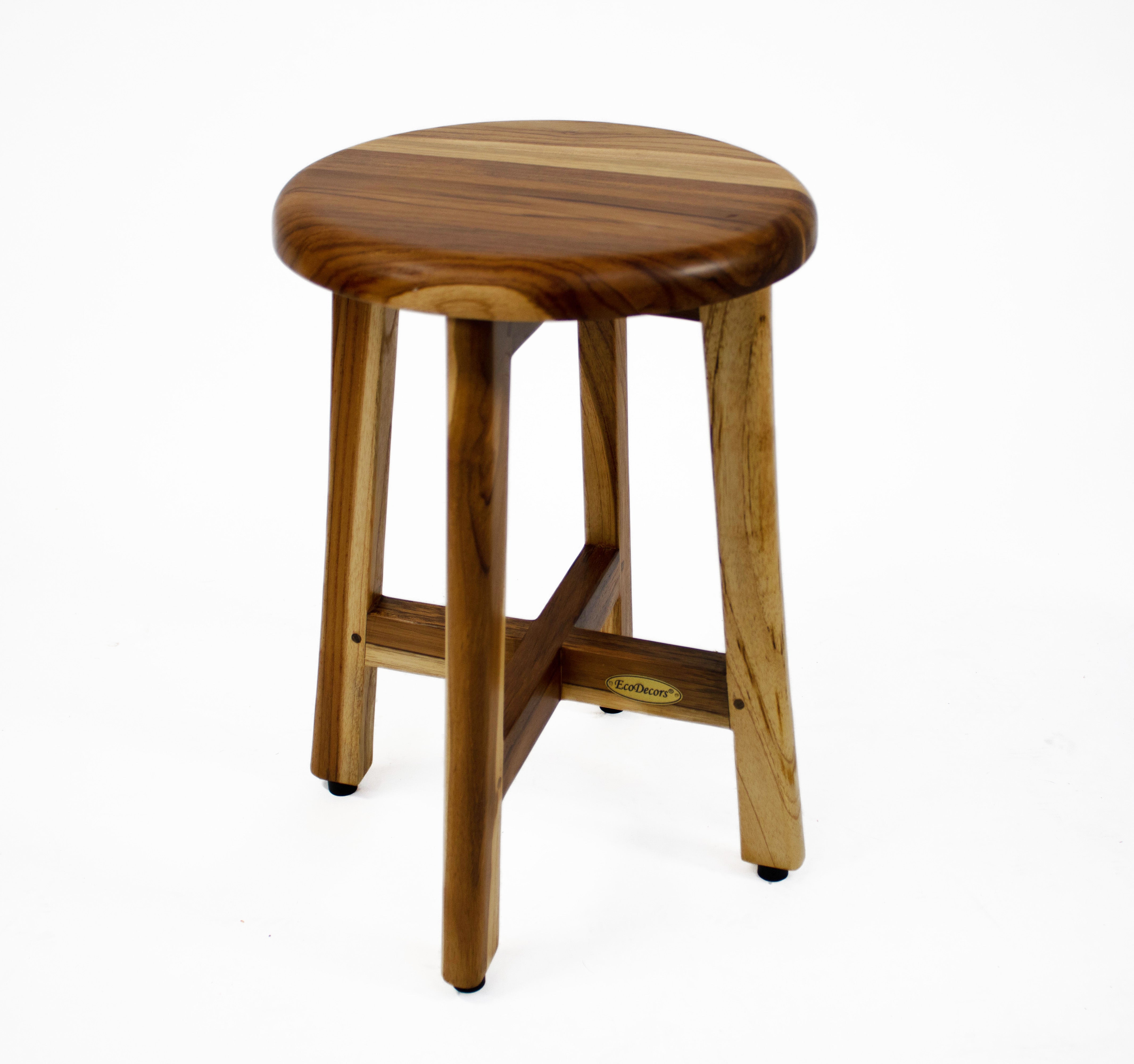 EcoDecors® Shoji® 18" Teak Wood Shower Stool with 12" Round Seat in EarthyTeak Finish