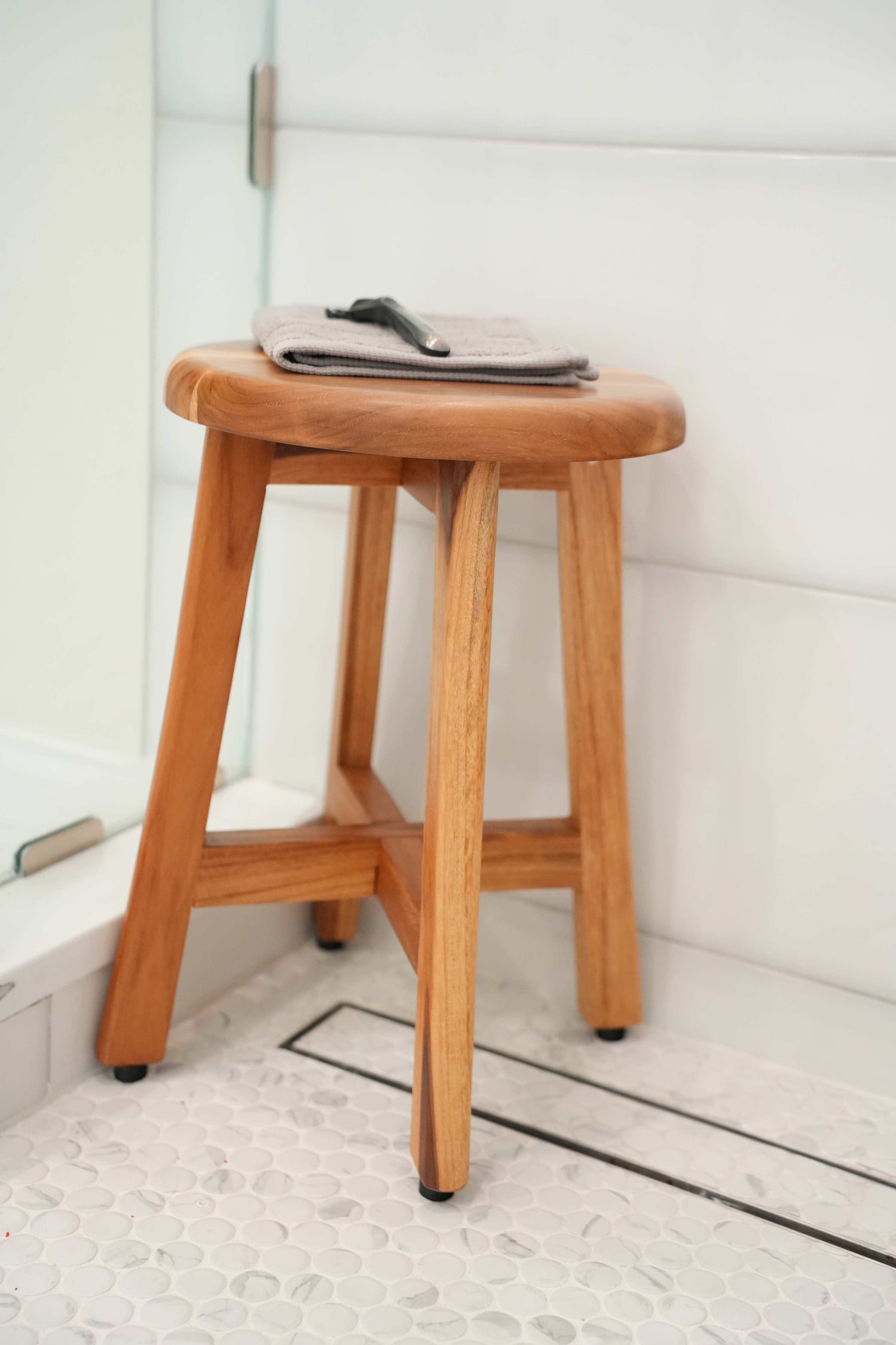 EcoDecors® Shoji® 18" Teak Wood Shower Stool with 12" Round Seat in EarthyTeak Finish