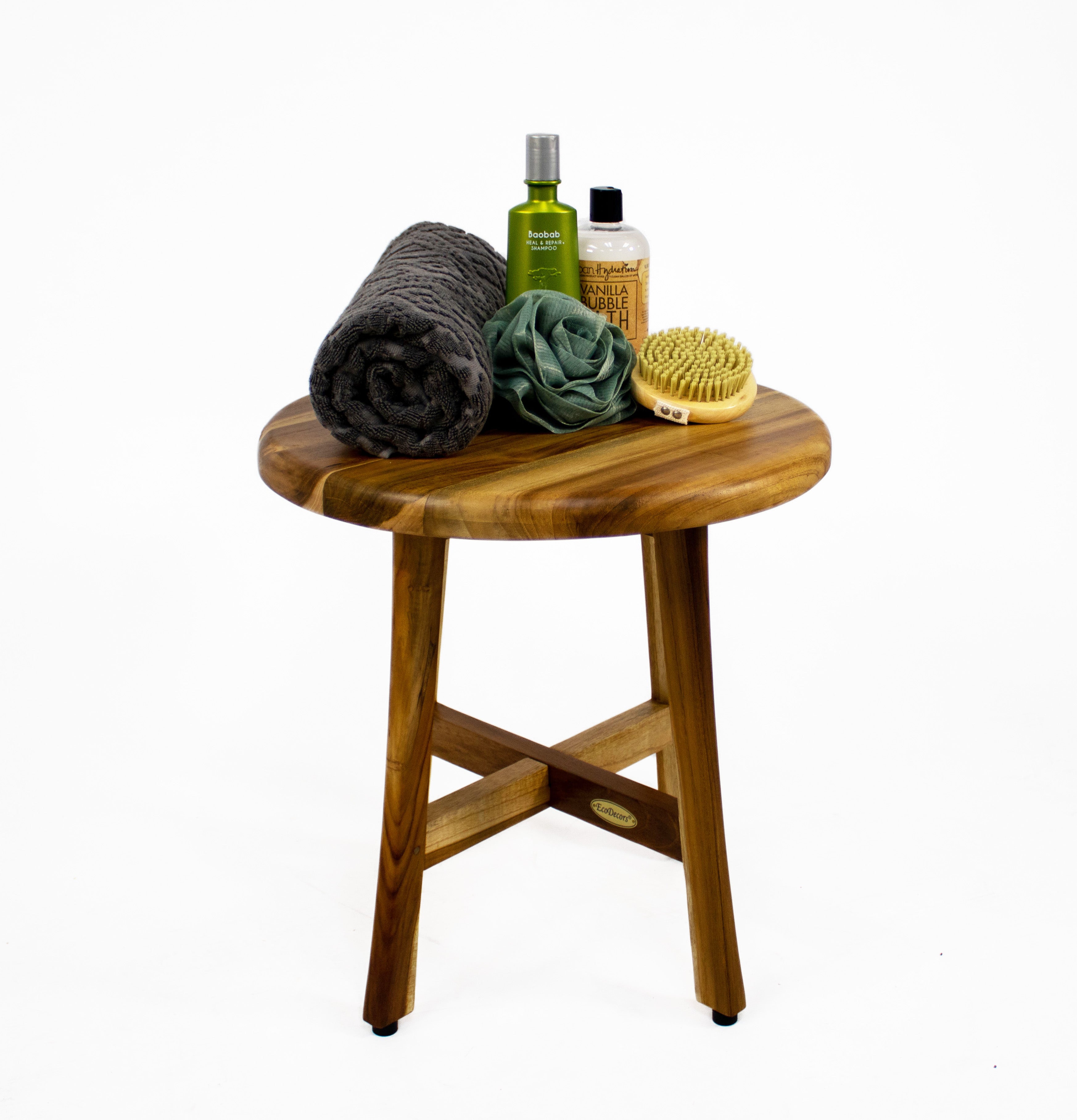 EcoDecors® Shoji® 18” Teak Wood Round Shower Seat or Side Table