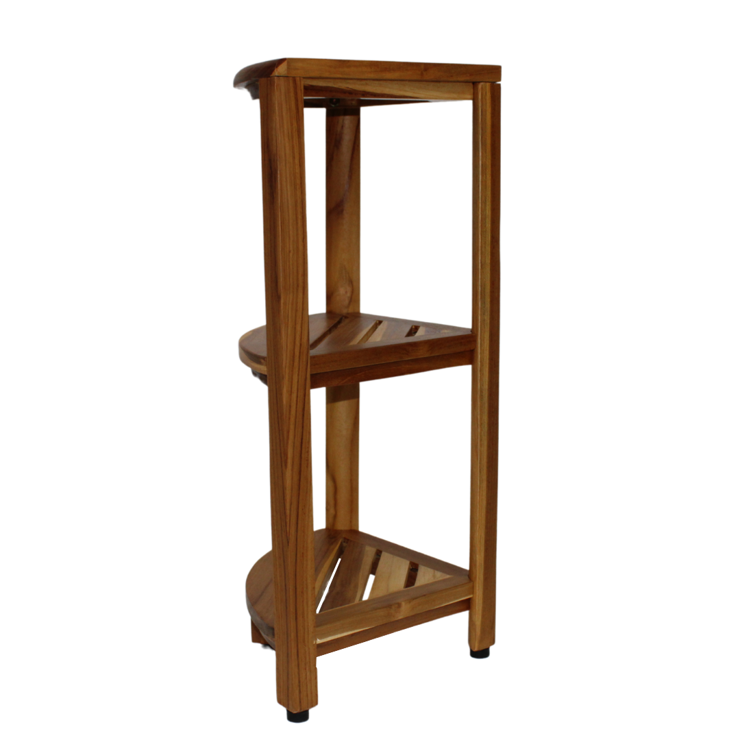EcoDecors® SnazzyCorner® 27.5"H Teak Wood 3-Tier Corner Shelf – EarthyTeak Finish