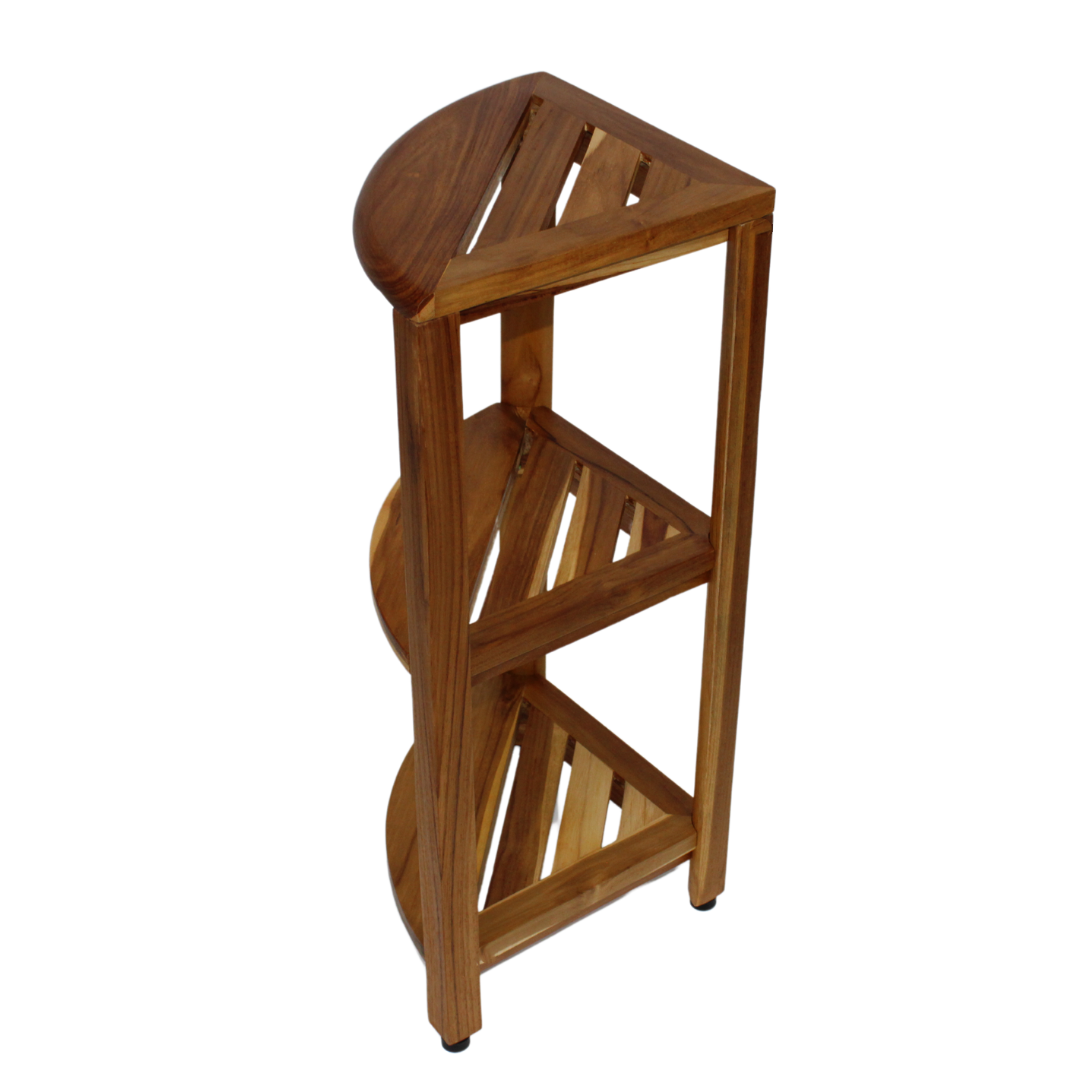 EcoDecors® SnazzyCorner® 27.5"H Teak Wood 3-Tier Corner Shelf – EarthyTeak Finish