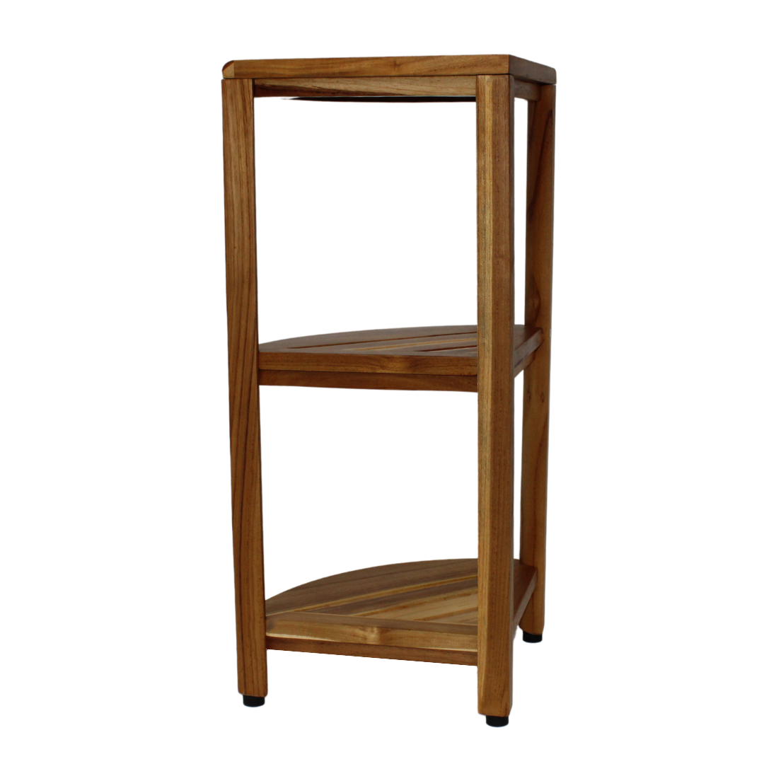 EcoDecors® SnazzyCorner® 27.5"H Teak Wood 3-Tier Corner Shelf – EarthyTeak Finish