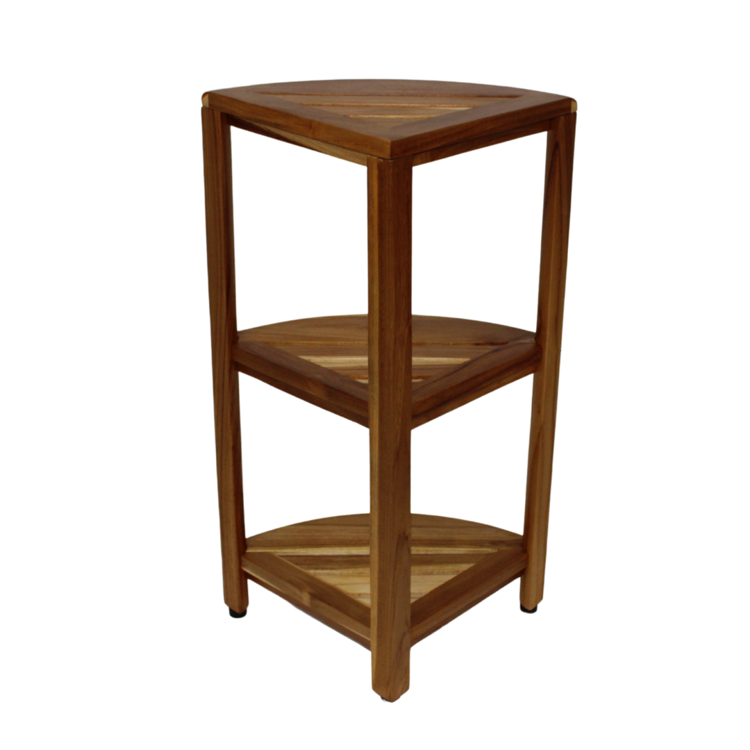 EcoDecors® SnazzyCorner® 27.5"H Teak Wood 3-Tier Corner Shelf – EarthyTeak Finish