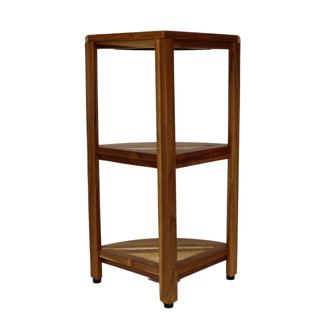 EcoDecors® SnazzyCorner® 27.5"H Teak Wood 3-Tier Corner Shelf – EarthyTeak Finish