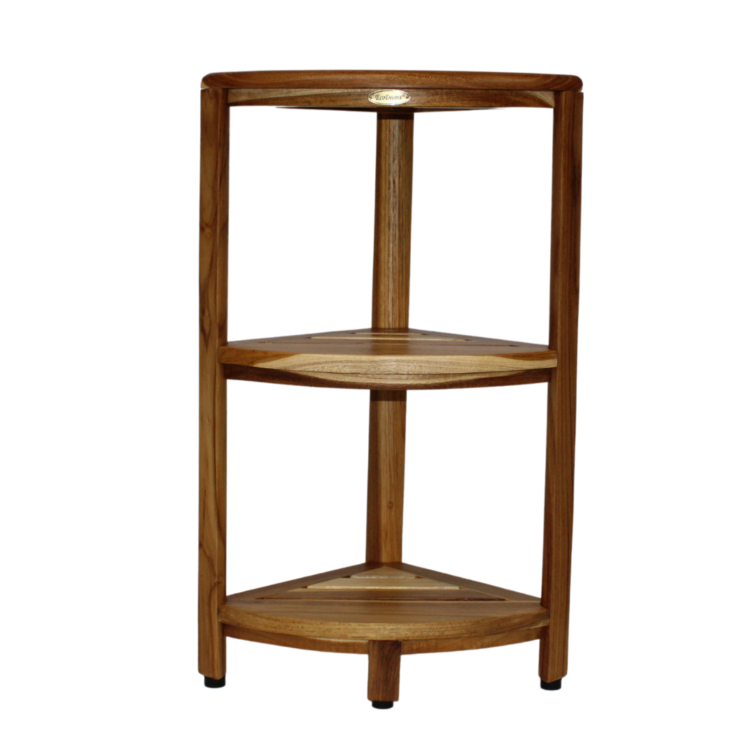 EcoDecors® SnazzyCorner® 27.5"H Teak Wood 3-Tier Corner Shelf – EarthyTeak Finish