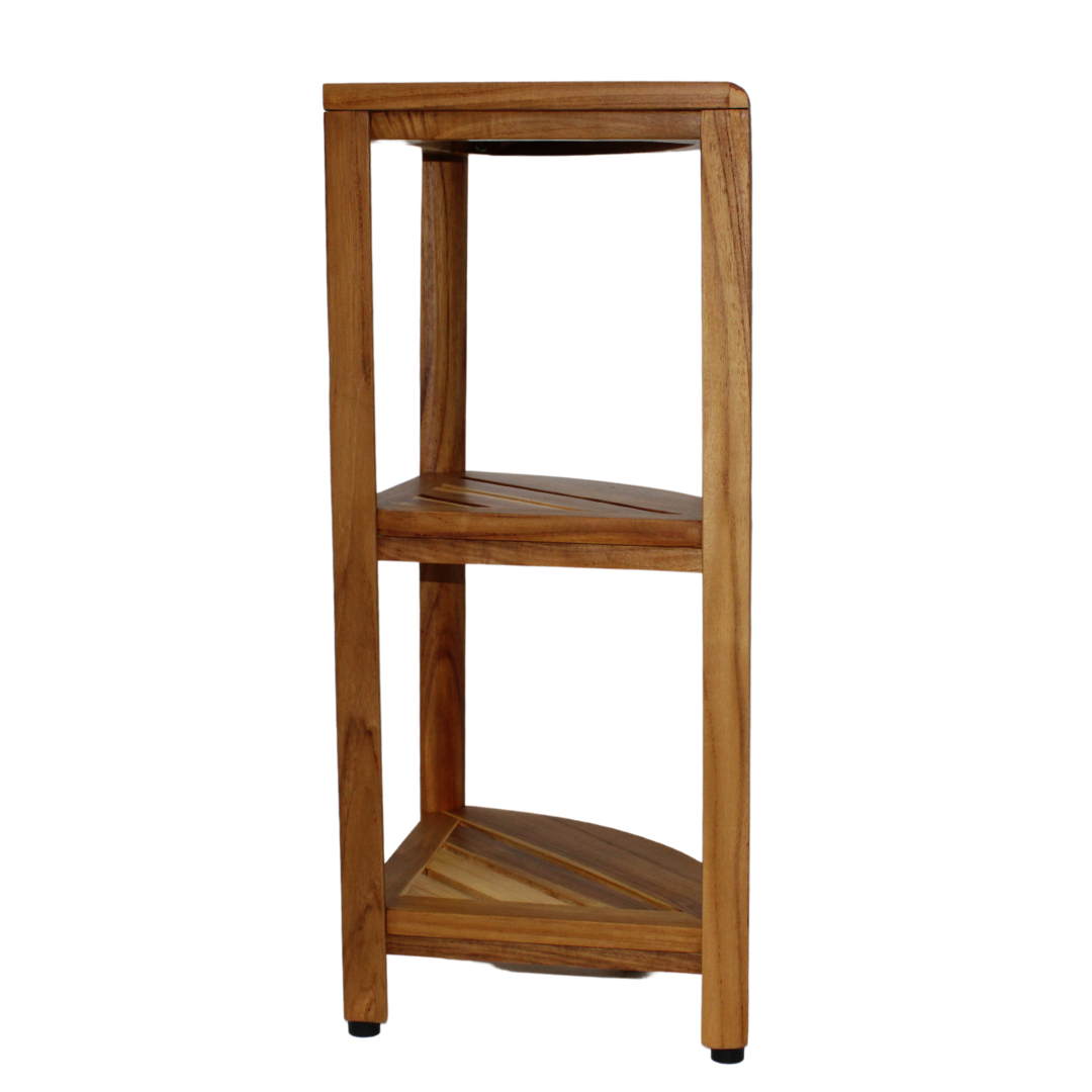 EcoDecors® SnazzyCorner® 27.5"H Teak Wood 3-Tier Corner Shelf – EarthyTeak Finish
