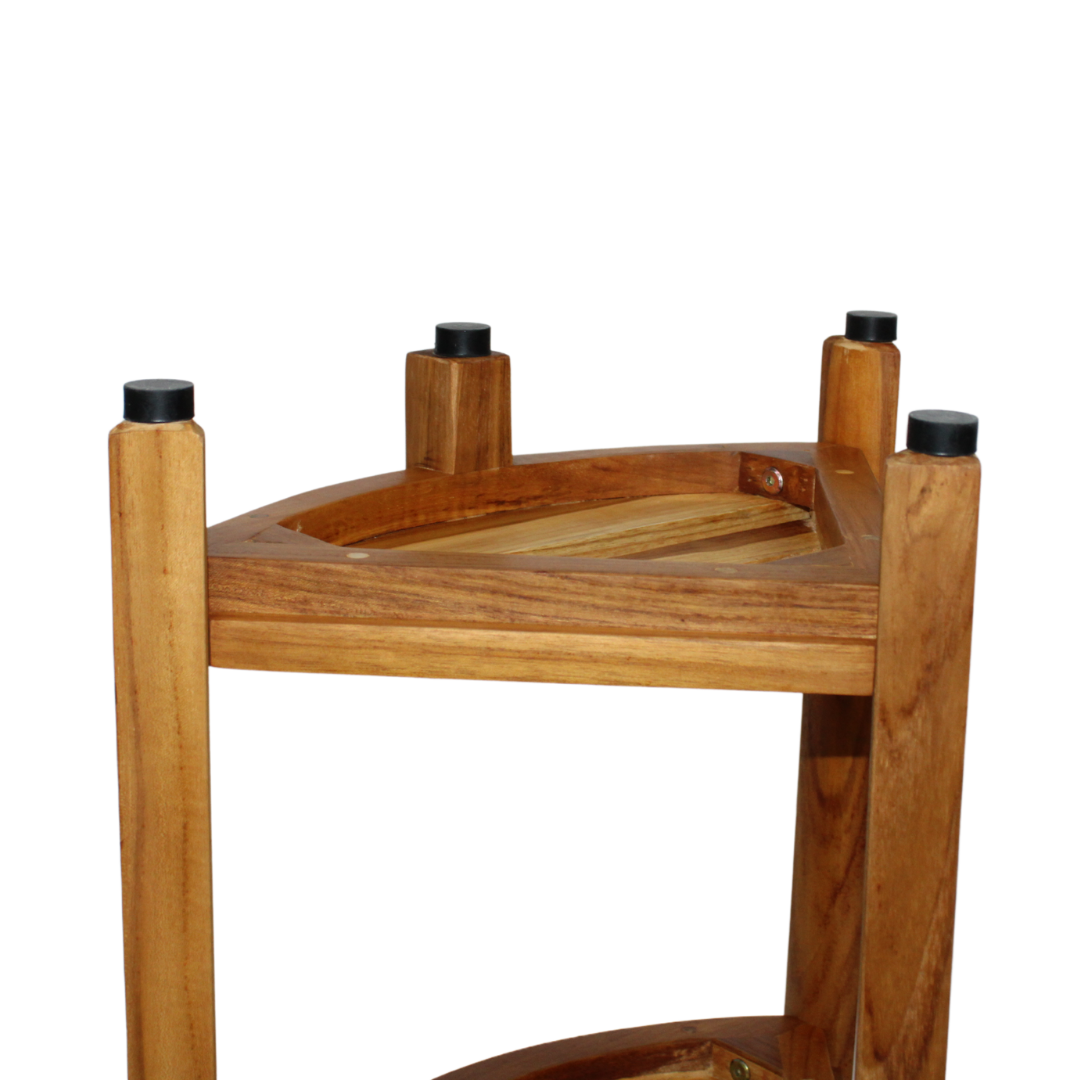 EcoDecors® SnazzyCorner® 27.5"H Teak Wood 3-Tier Corner Shelf – EarthyTeak Finish