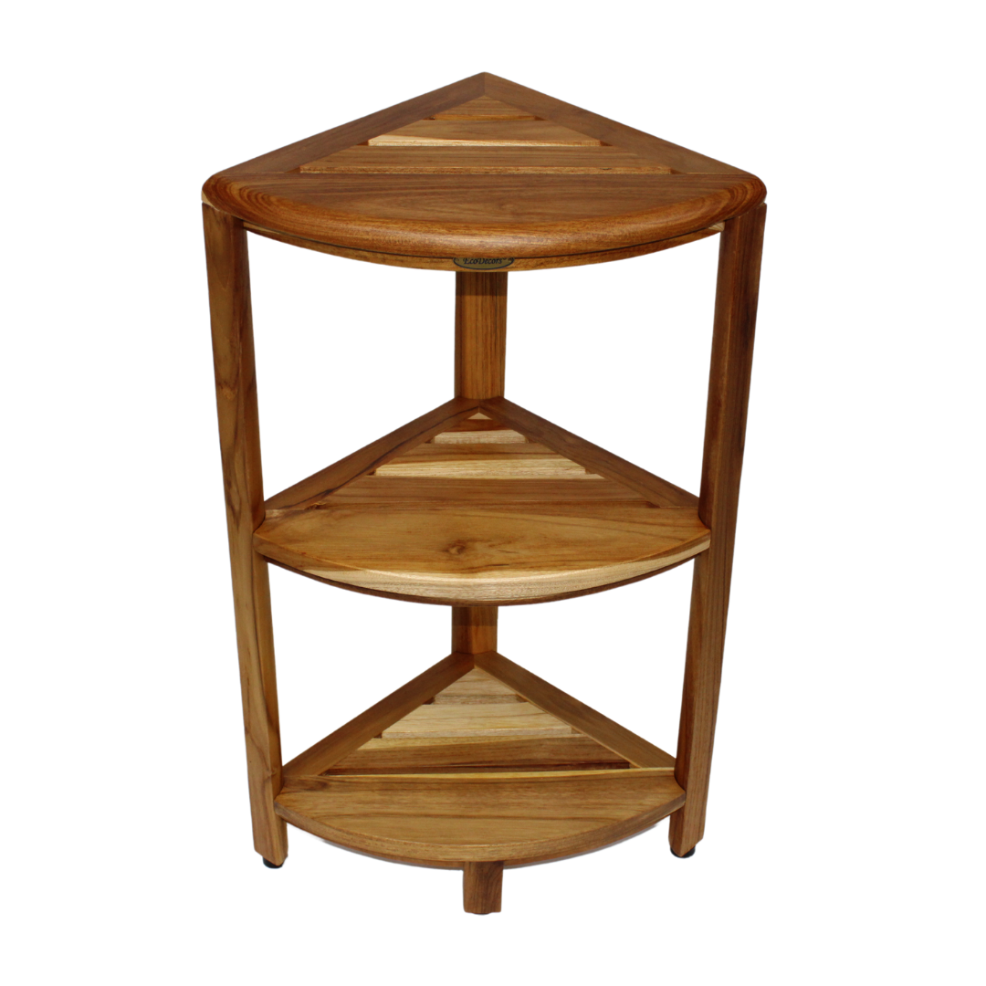 EcoDecors® SnazzyCorner® 27.5"H Teak Wood 3-Tier Corner Shelf – EarthyTeak Finish
