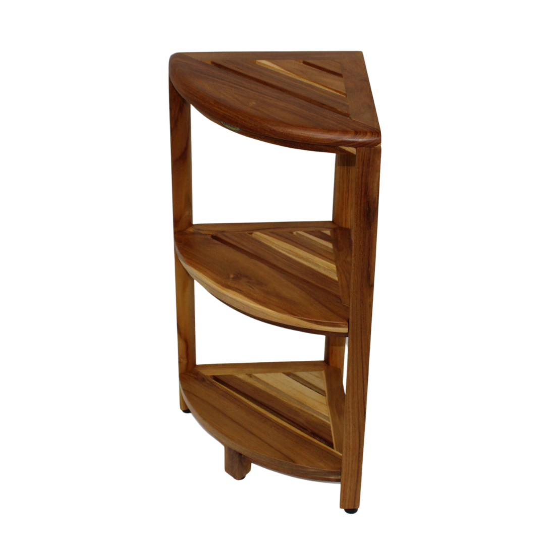 EcoDecors® SnazzyCorner® 27.5"H Teak Wood 3-Tier Corner Shelf – EarthyTeak Finish