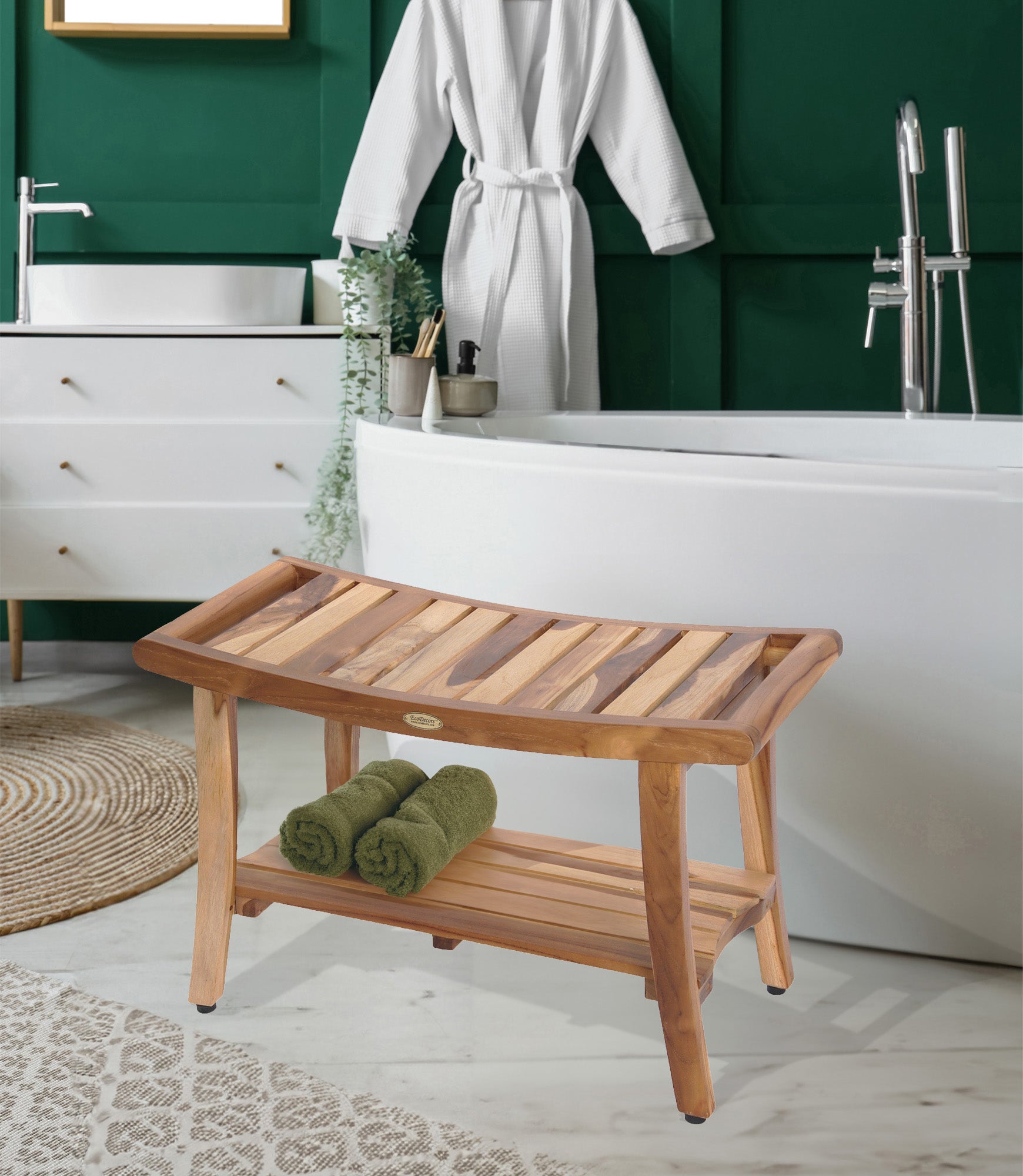 EcoDecors® Harmony® 30" Teak Wood Shower Bench with LiftAide® Arms in EarthyTeak Finish