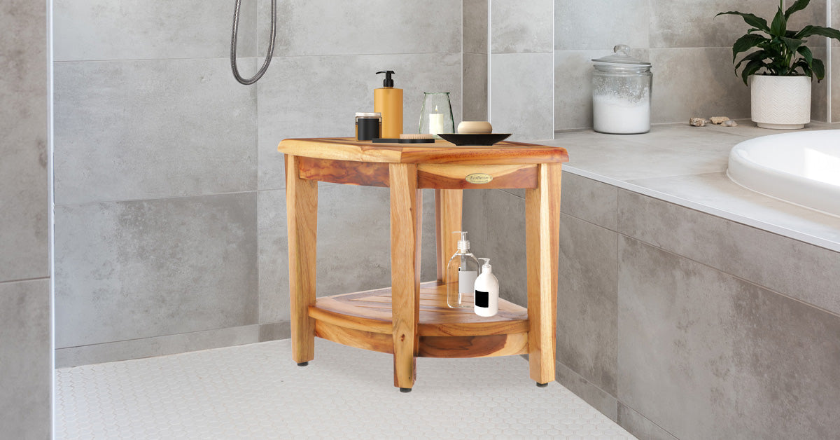 Teak wood discount corner shower bench