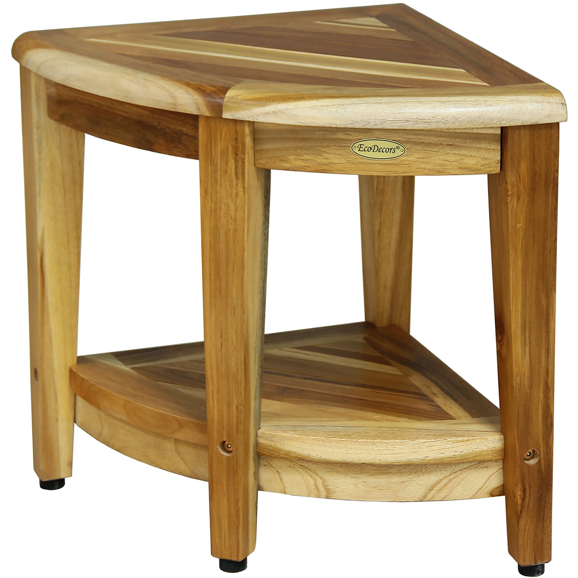 EcoDecors® SnazzyCorner® 18" H Wide Teak Wood Corner Shower Bench with Shelf in FA974