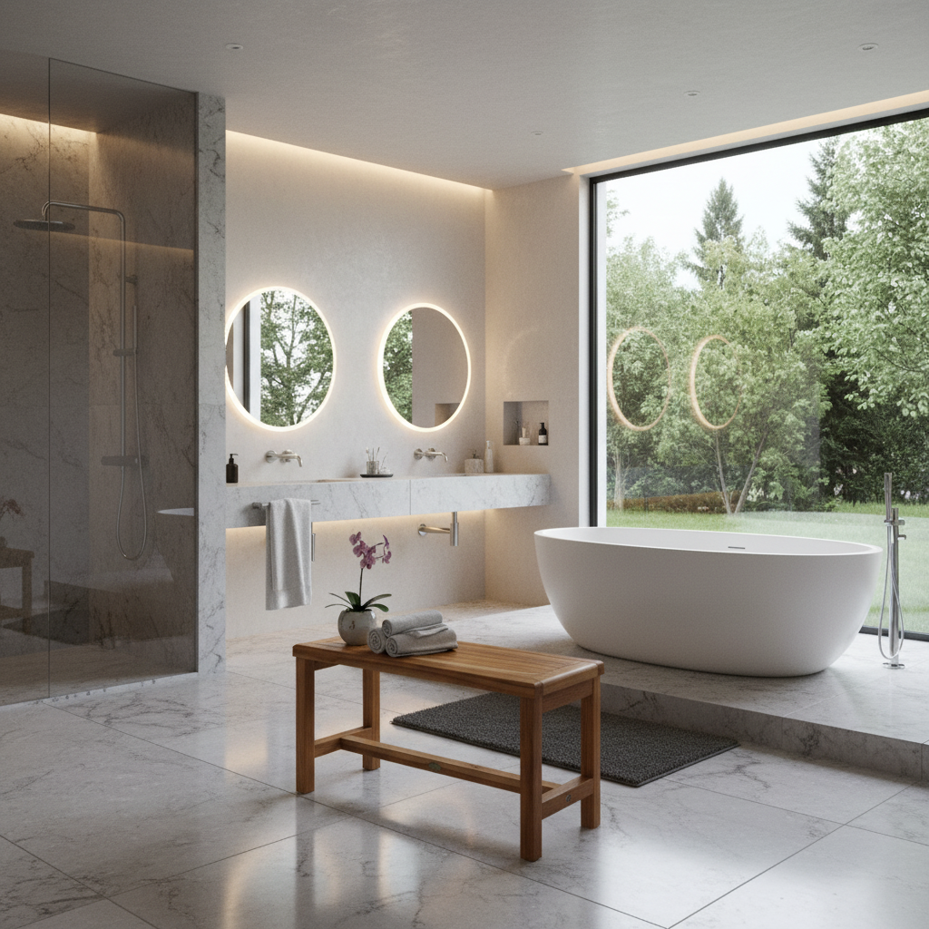 EcoDecors® Eleganto® 30" Teak Wood Shower Bench in EarthyTeak Finish