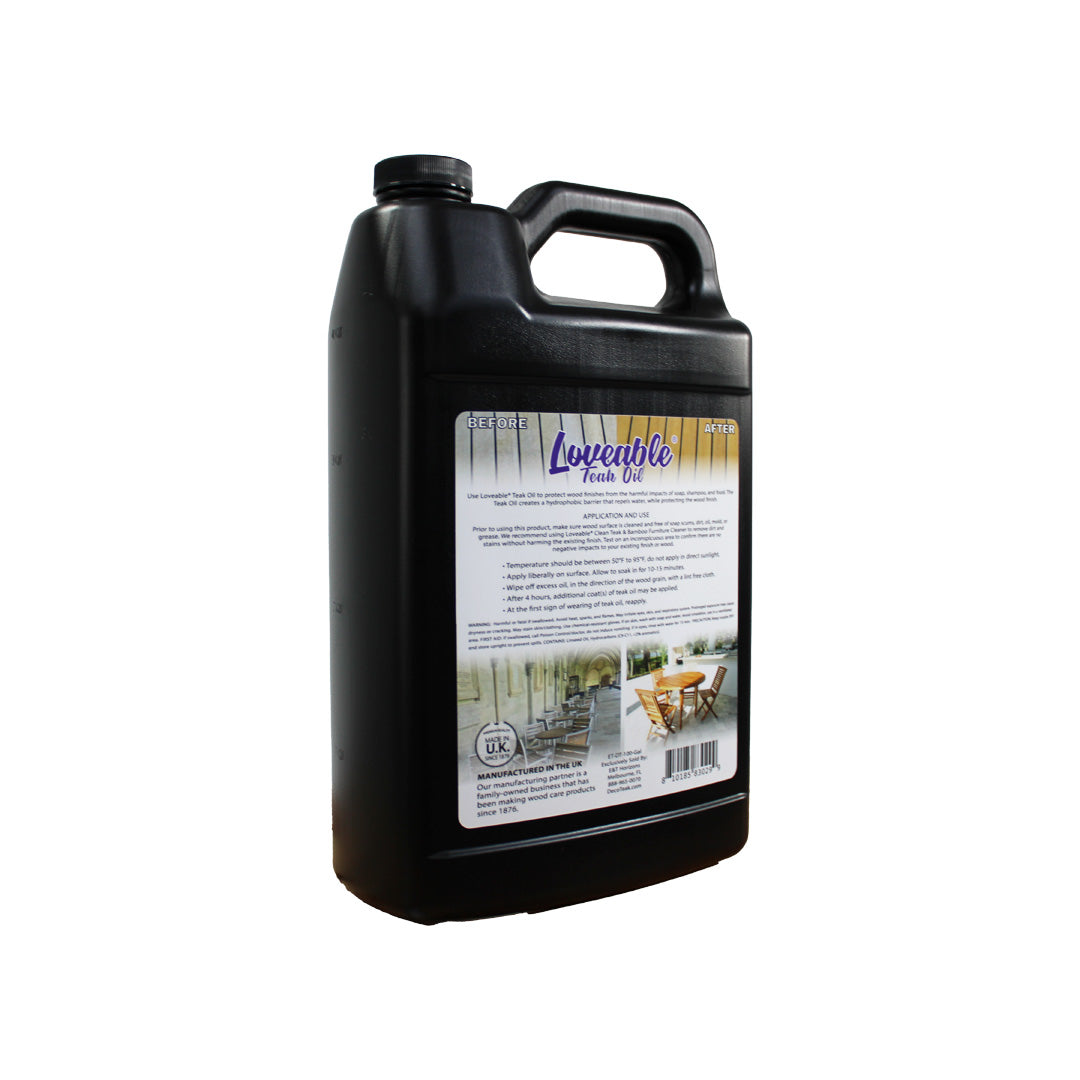 EcoDecors Loveable Teak Oil – 1 Gallon, Indoor and Outdoor Wood Protector, Marine-Grade, Plant-Based Formula, Deep-Penetrating Teak Treatment for Patio, Garden, Shower & Boat Wood Furniture