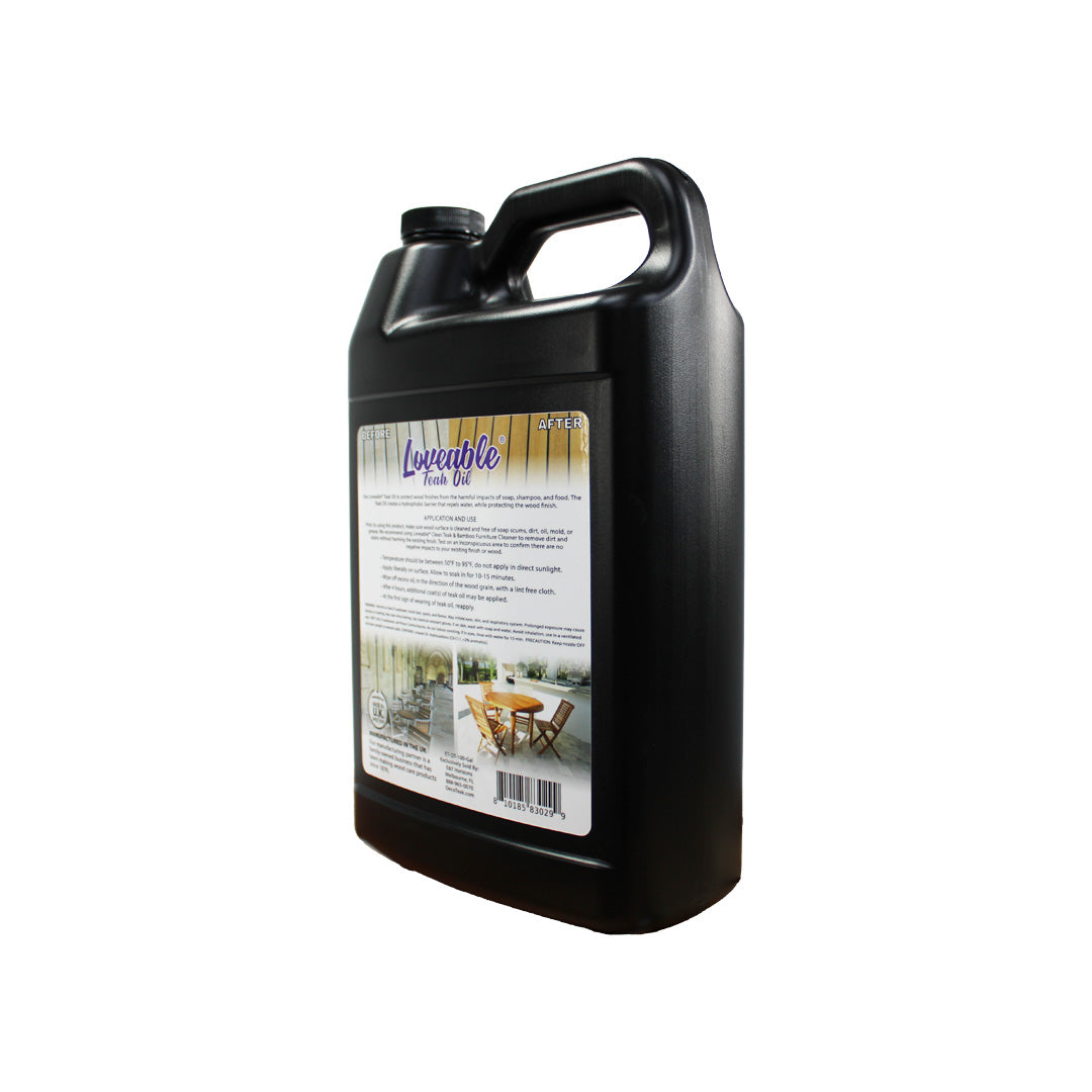 EcoDecors Loveable Teak Oil – 1 Gallon, Indoor and Outdoor Wood Protector, Marine-Grade, Plant-Based Formula, Deep-Penetrating Teak Treatment for Patio, Garden, Shower & Boat Wood Furniture