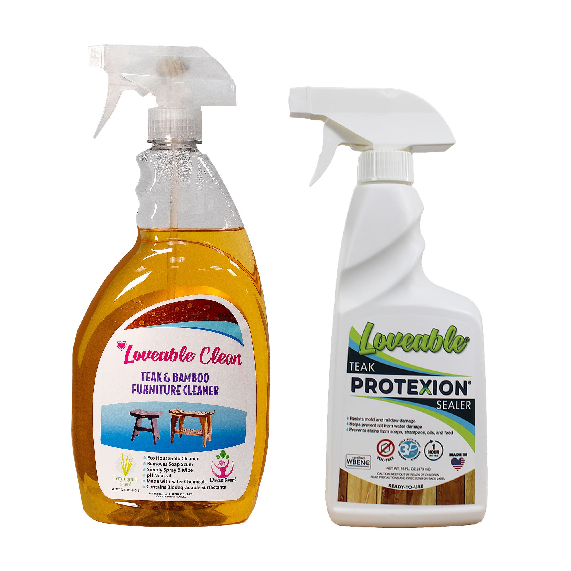 EcoDecors Loveable 24 oz Spray Bottle Teak Oil and Loveable Protection 16 oz Teak Sealer For Outdoor Furniture