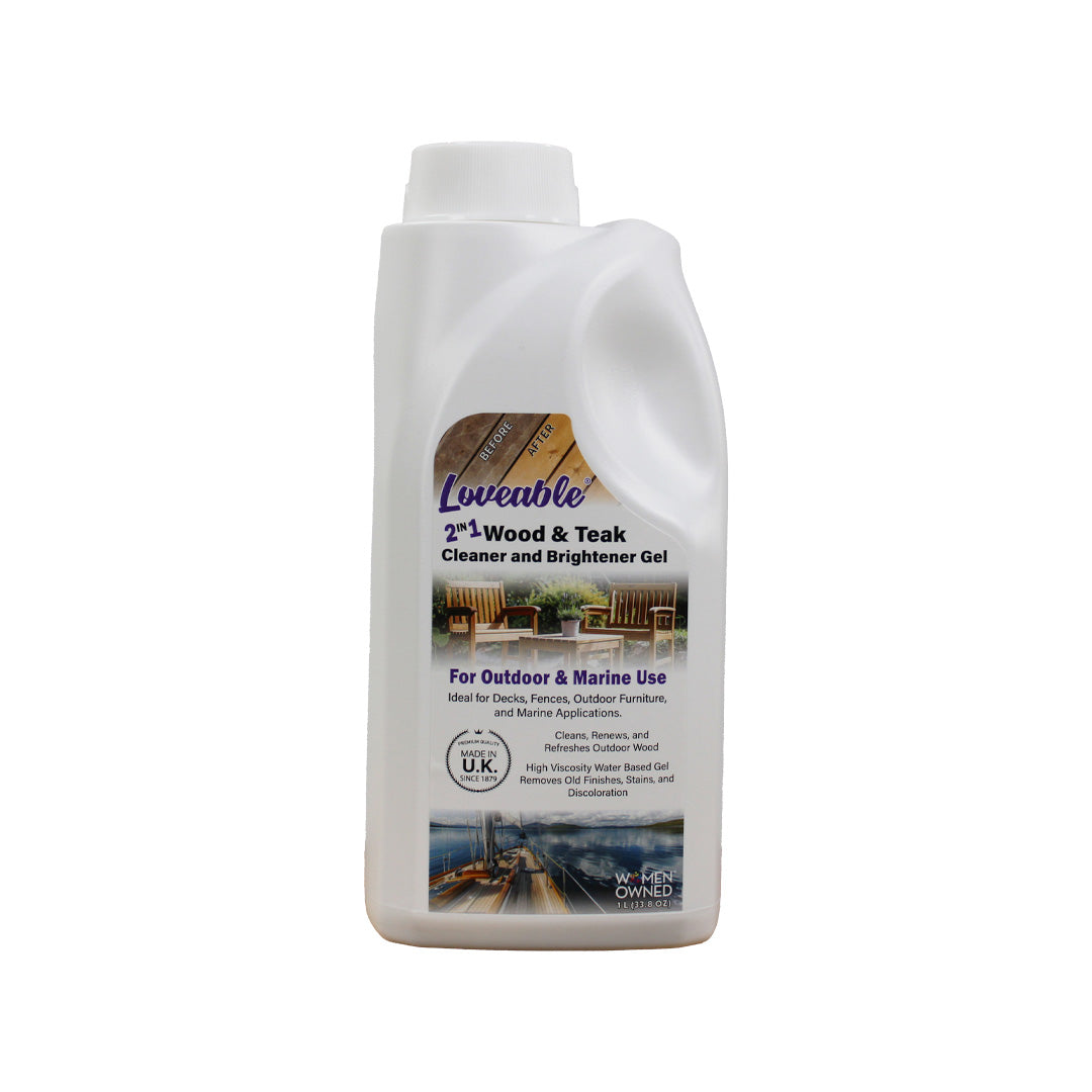 EcoDecors Loveable 2 in 1 Wood & Teak Cleaner and Brightener Gel, 1 L, for Outdoor Use, Cleans, Renews, and Refreshes Outdoor Wood - 2 Pack