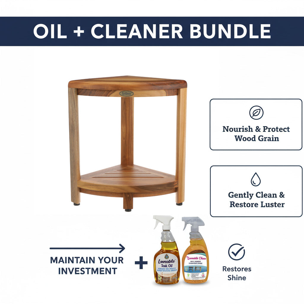 OPEN BOX, FULLY ASSEMBLED EcoDecors SnazzyCorner 18" Teak Wood Corner Shower Shelf, Fully Assembled | Loveable Two Pack Bundle