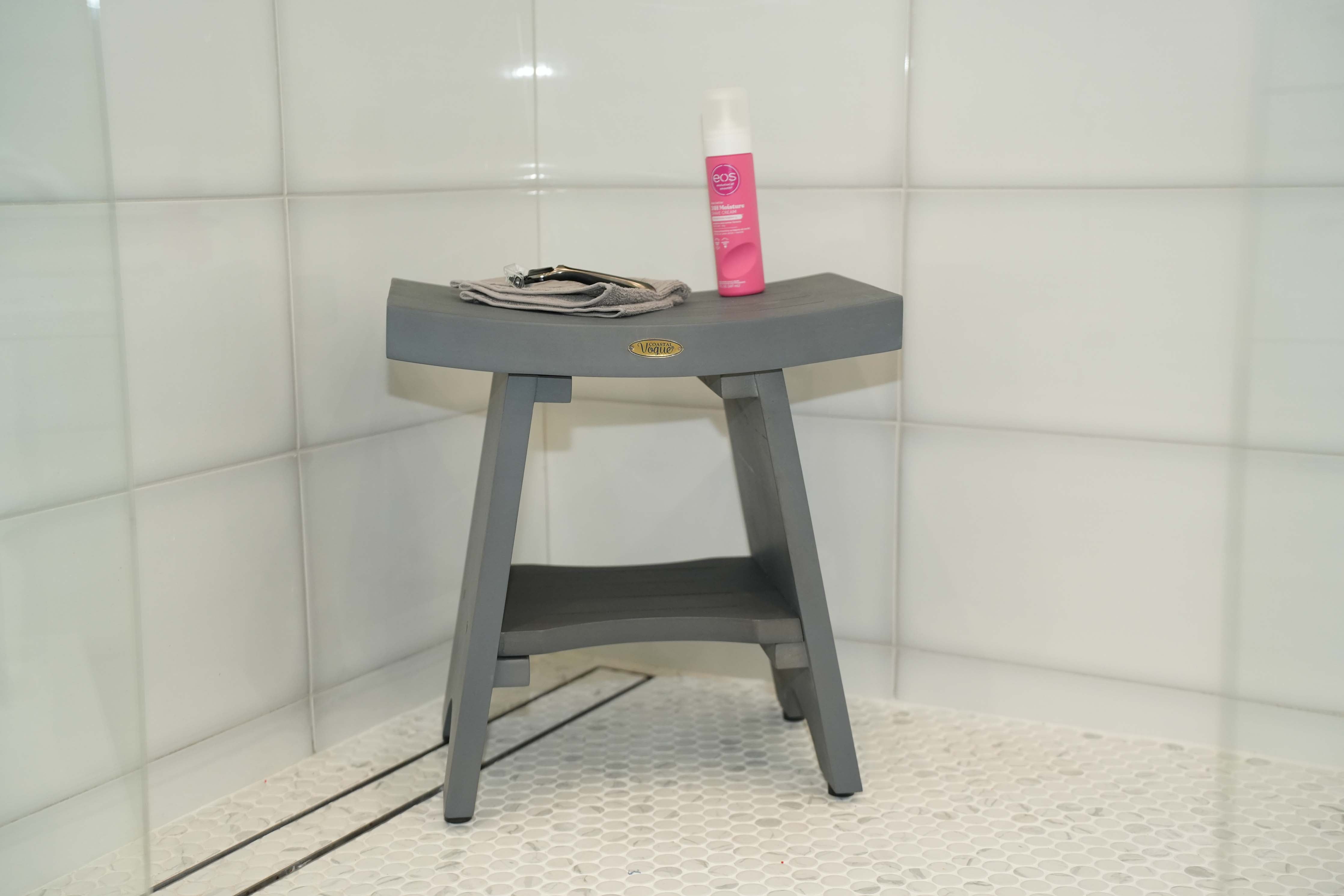 CoastalVogue® Serenity® 18" Teak Wood Shower Bench in Lunar Gray Finish
