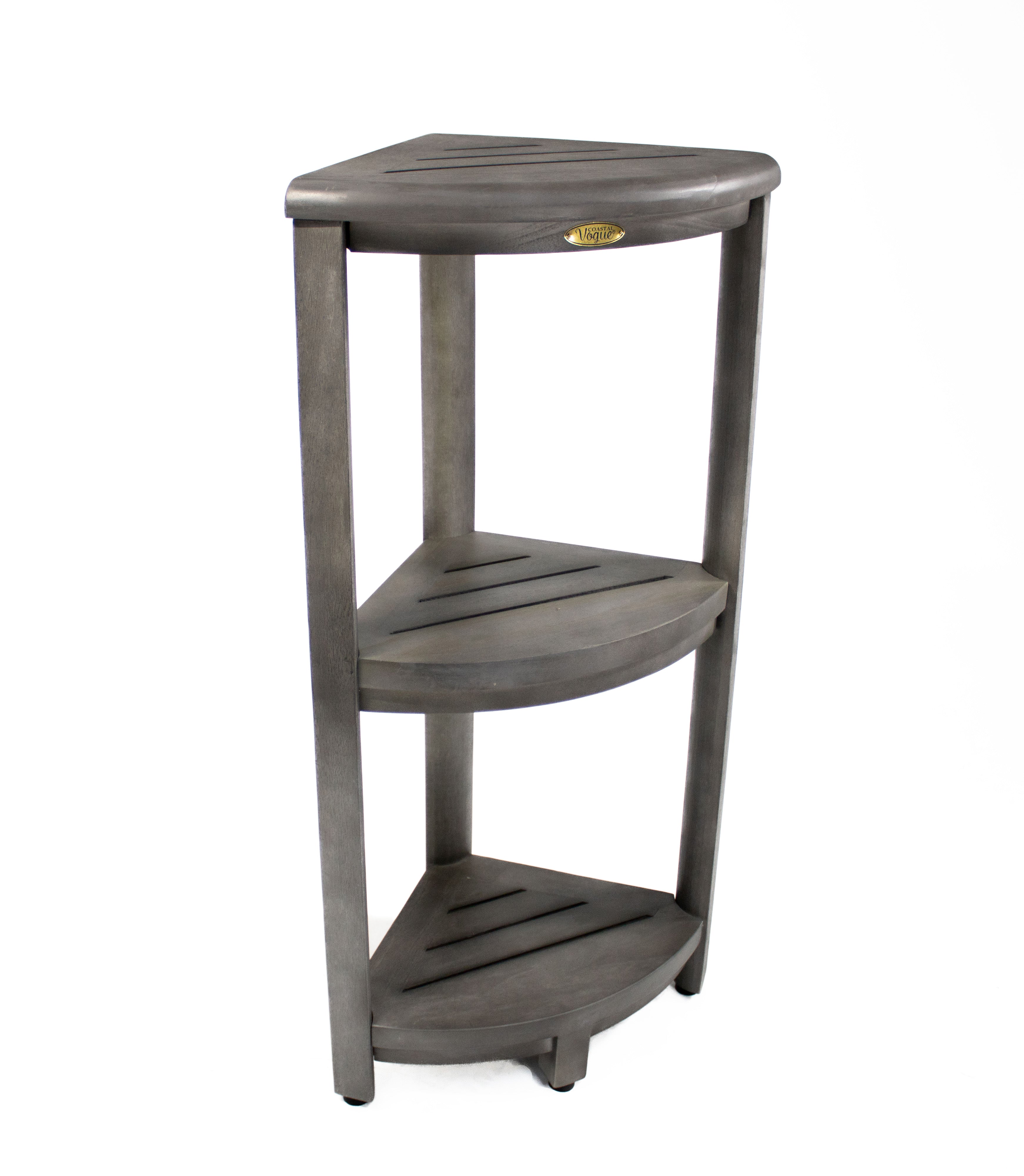 SnazzyCorner® 32" Teak Wood 3-Tier Corner Shelf in Antique Gray Finish