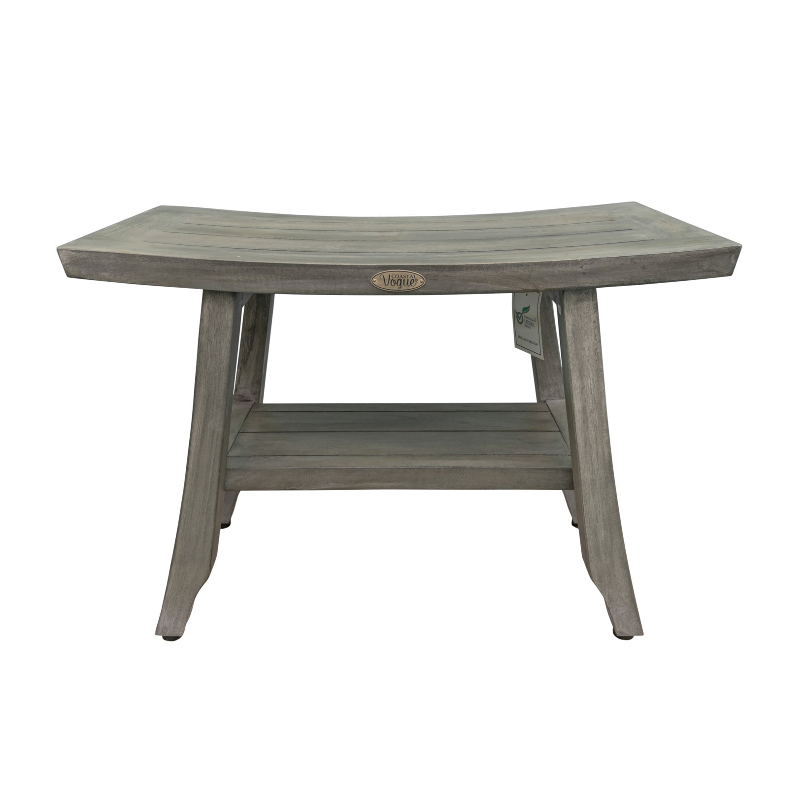 CoastalVouge® Satori® 24" Teak Wood Shower Bench with Shelf in Antique Gray Fini GR162