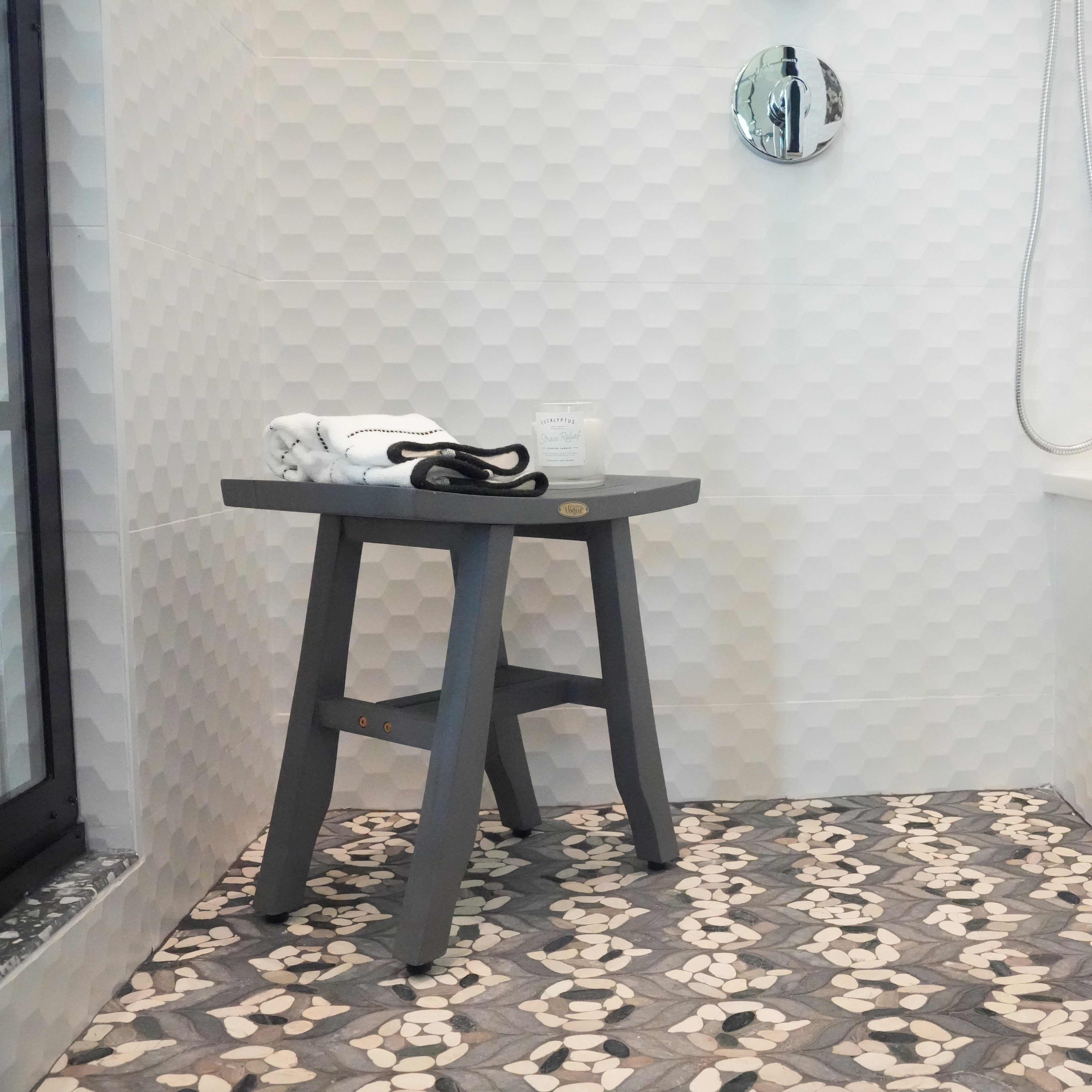 CoastalVogue® Satori® 18" Teak Wood Shower Bench in Antique Gray Finish