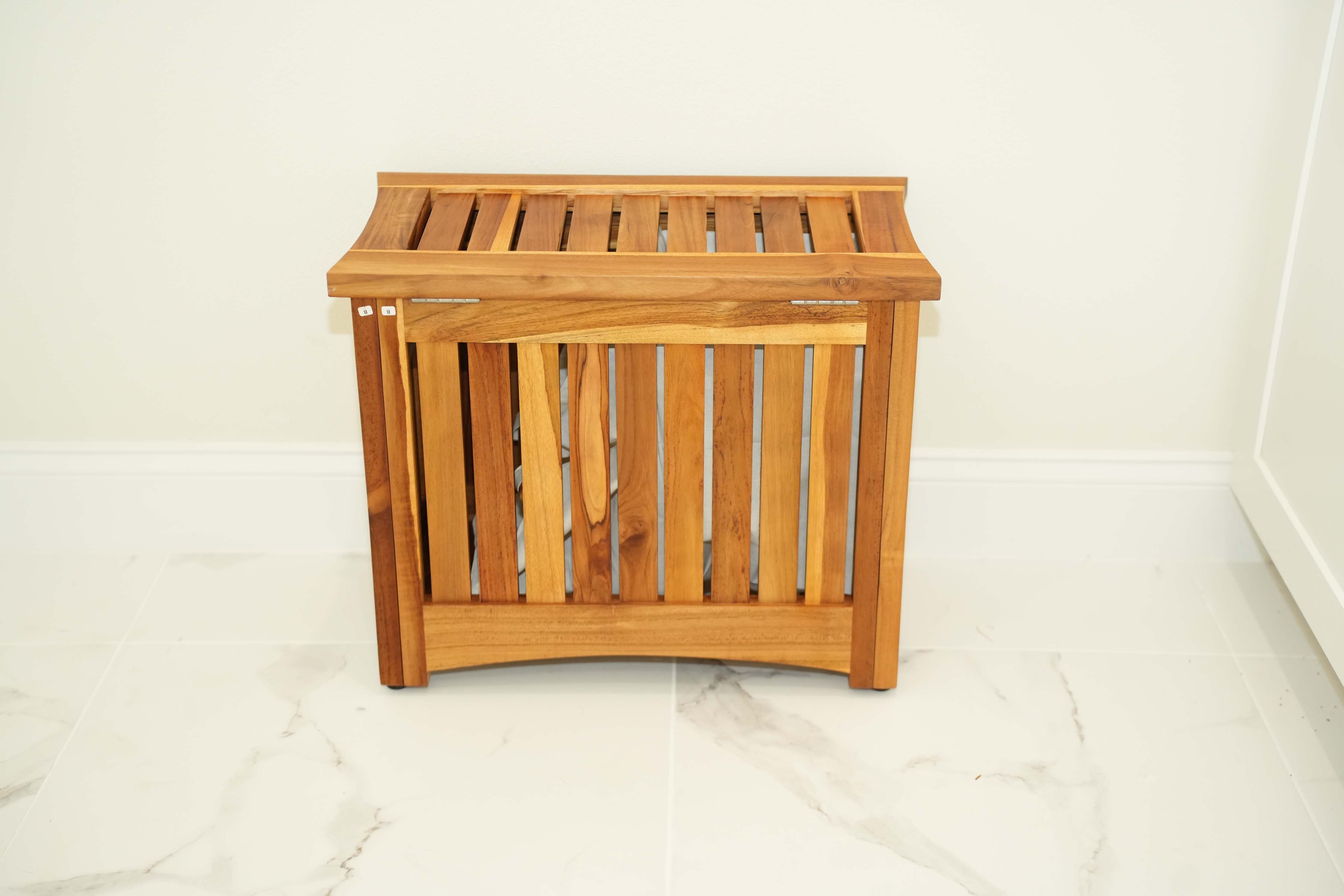 EcoDecors® Eleganto® 23" Wide Teak Wood Double Laundry Storage Hamper with Removable Bags in EarthyTeak® Finish
