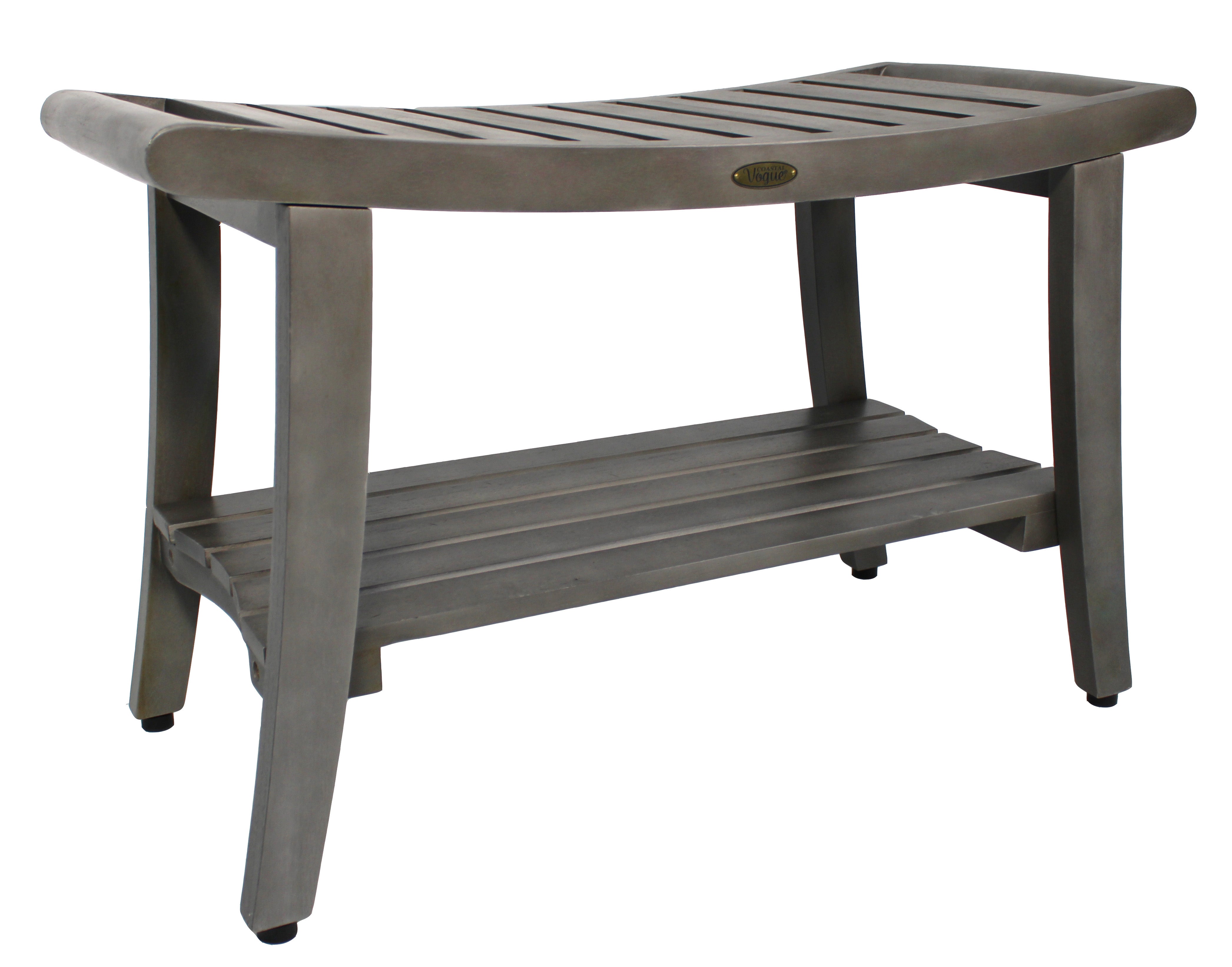 CoastalVogue® Harmony® 30" Teak Wood Shower Bench with Shelf and LiftAide® Arms in Antique Gray Finish