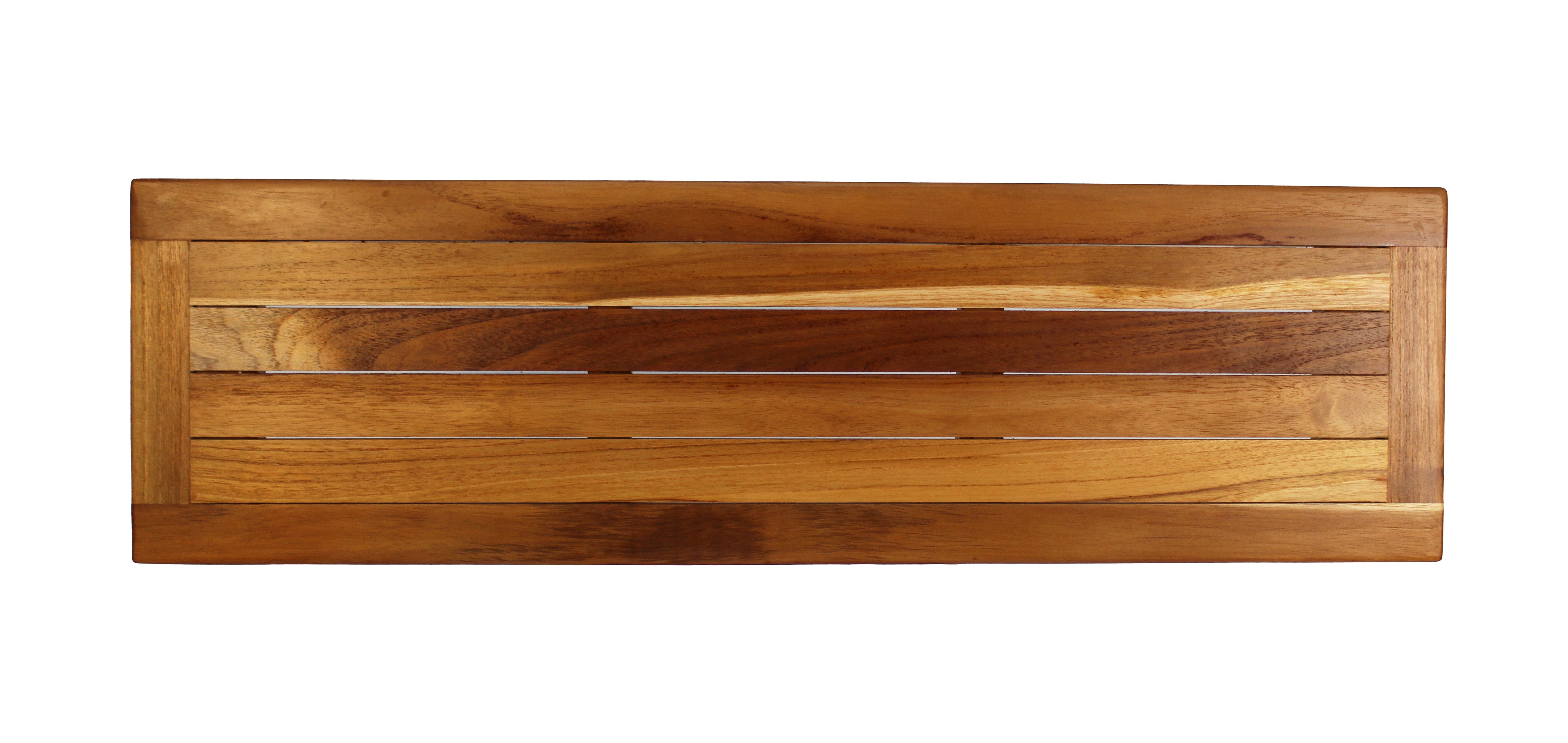 Eleganto® 34” Teak Bath Tray and Seat in EarthyTeak® Finish - DecoTeak® Eleganto® 23”W Teak Floor Mat in a Woodland Brown Finish