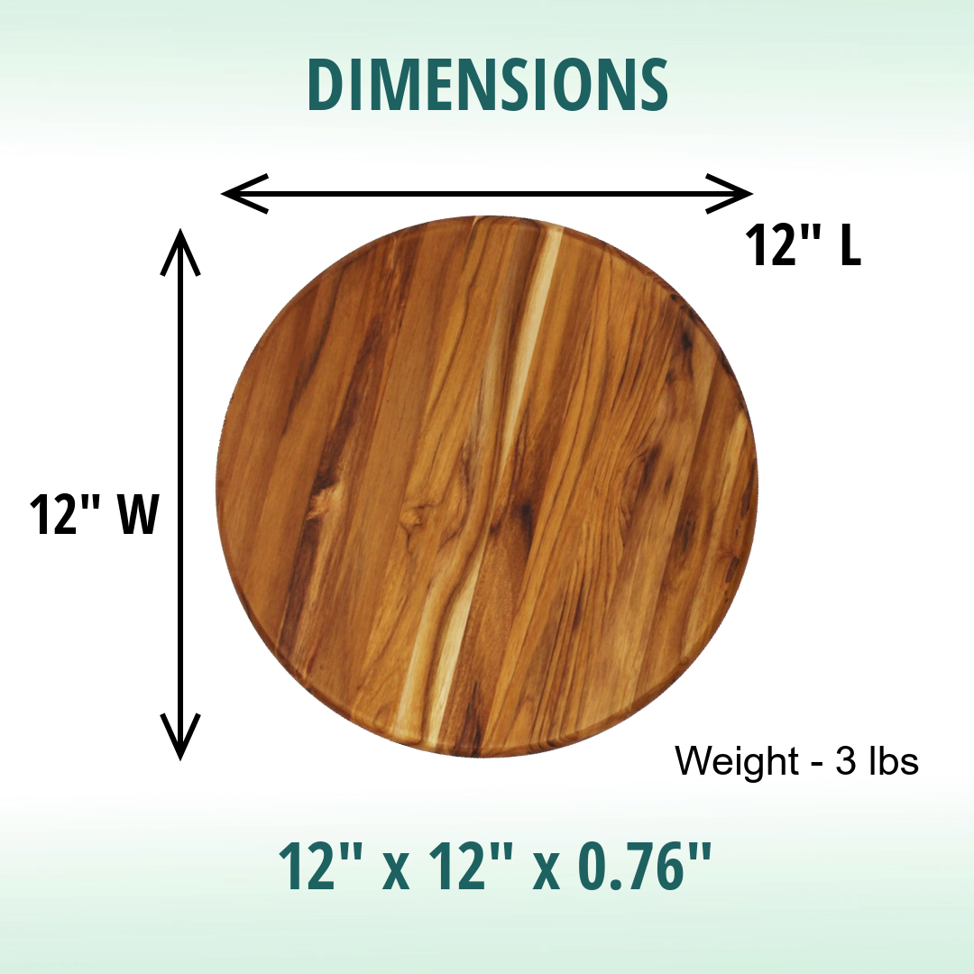 EcoDecors 12" Round Solid Teak Cutting Board, FSC Certified, Premium Wood Carving Board for Kitchen