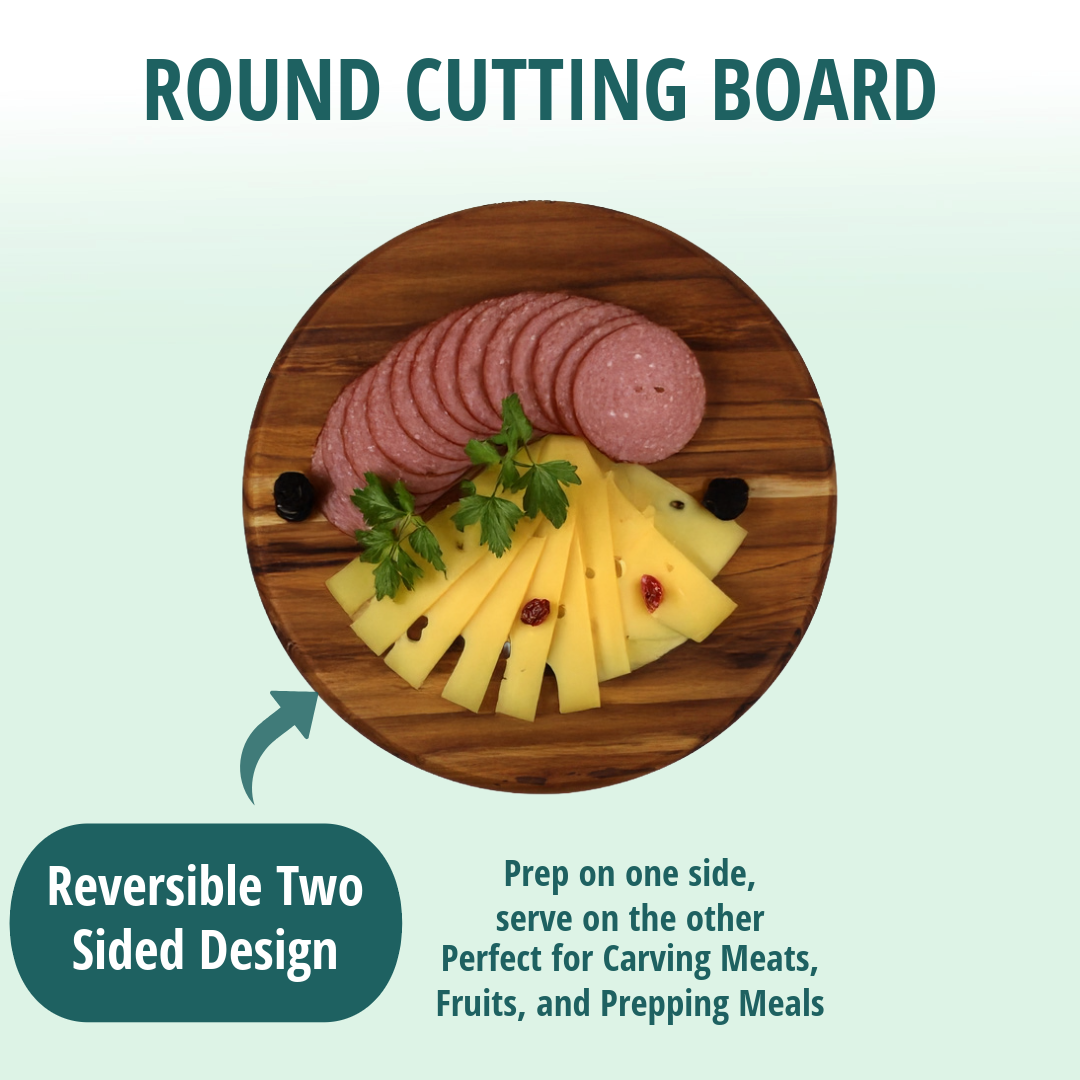 EcoDecors 12" Round Solid Teak Cutting Board, FSC Certified, Premium Wood Carving Board for Kitchen