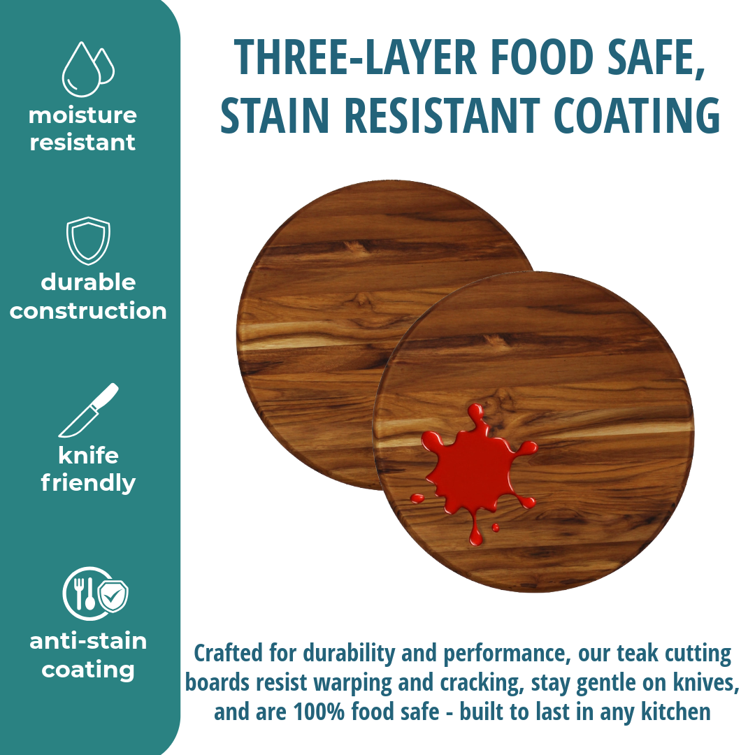 EcoDecors 12" Round Solid Teak Cutting Board, FSC Certified, Premium Wood Carving Board for Kitchen