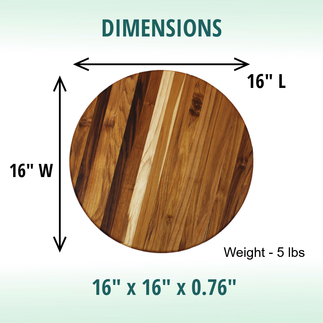 EcoDecors 16" Round Teak Cutting Board, FSC Certified Solid Wood, Edge Grain, Carving Board for Kitchen & Brisket