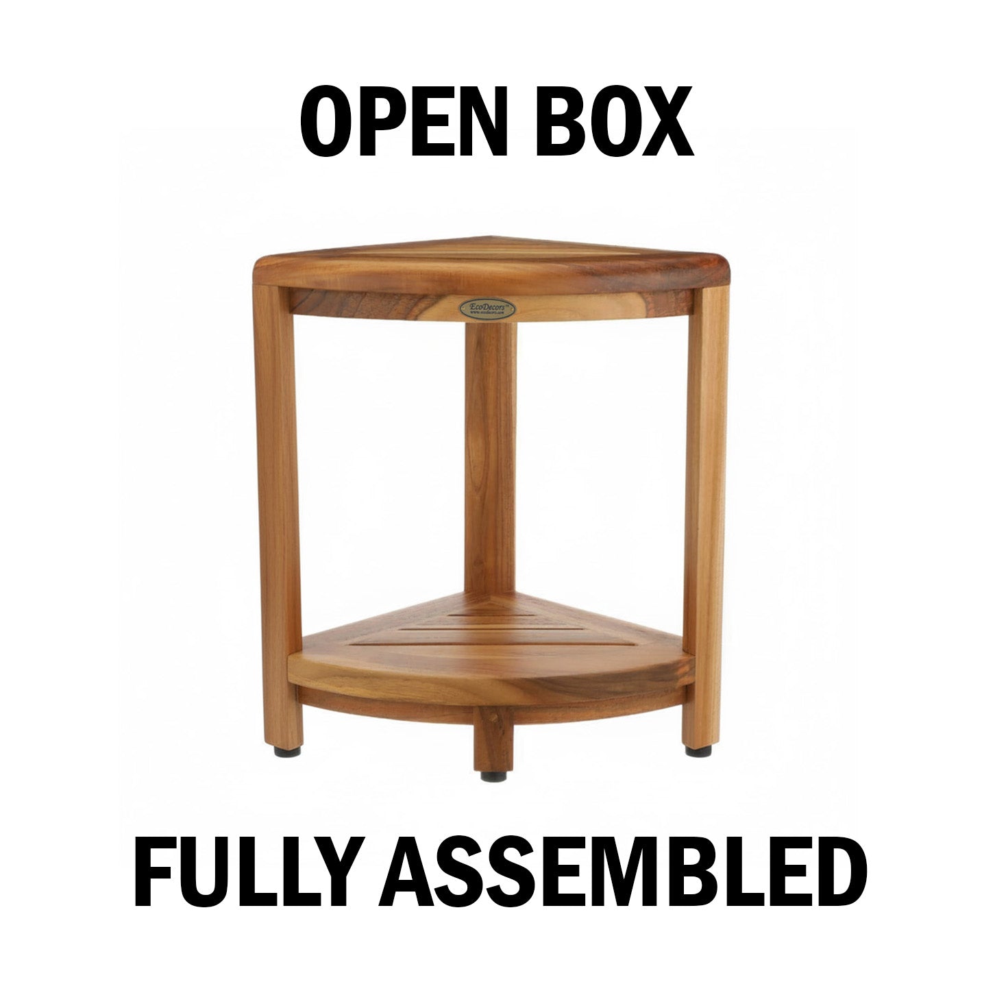 OPEN BOX, FULLY ASSEMBLED EcoDecors® SnazzyCorner® 18" Teak Wood Corner Shower Shelf in EarthyTeak Finish, Fully Assembled, Corner Seat for Bathroom & Outdoor Use