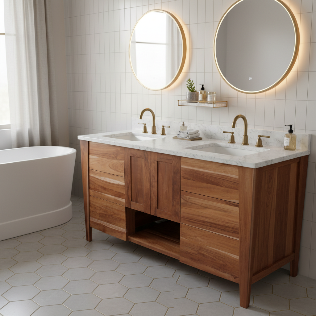 EcoDecors® Significado® 48" Teak Wood Free Standing Bathroom Vanity in EarthyTeak Finish