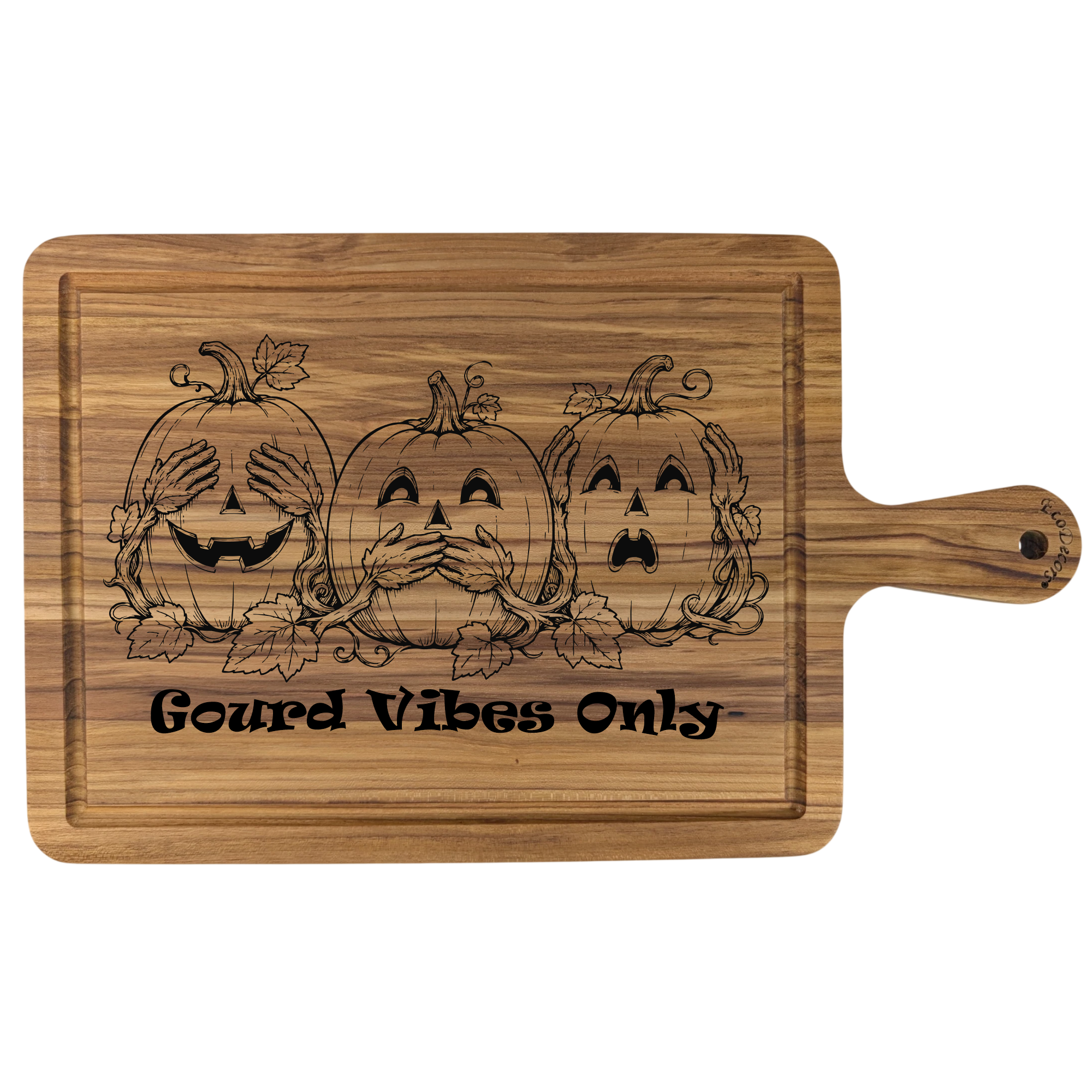 Gourd Vibes Only Halloween Charcuterie Board with Laser Engraved 3 Pumpkins