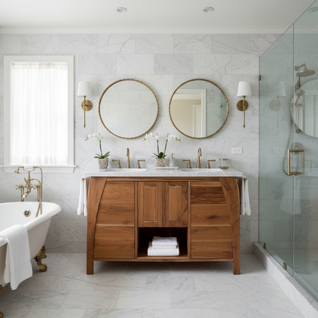 EcoDecors® Tranquility® 48" Teak Wood Free Standing Bathroom Vanity in EarthyTeak Finish