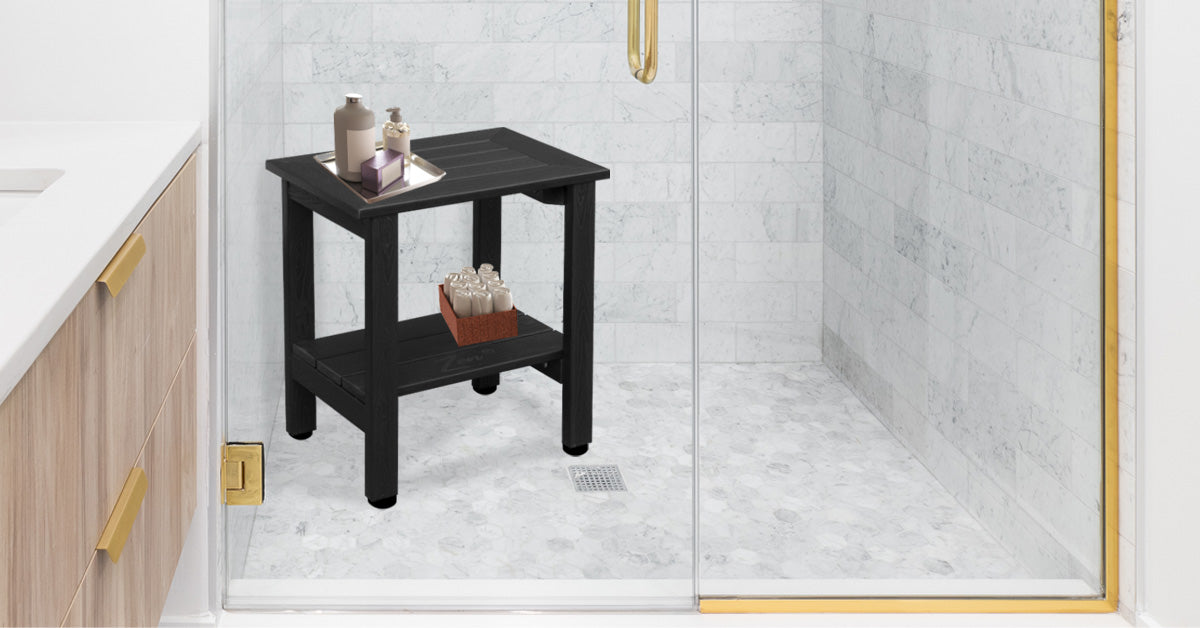 Zen Black Faux Wood Shower Bench