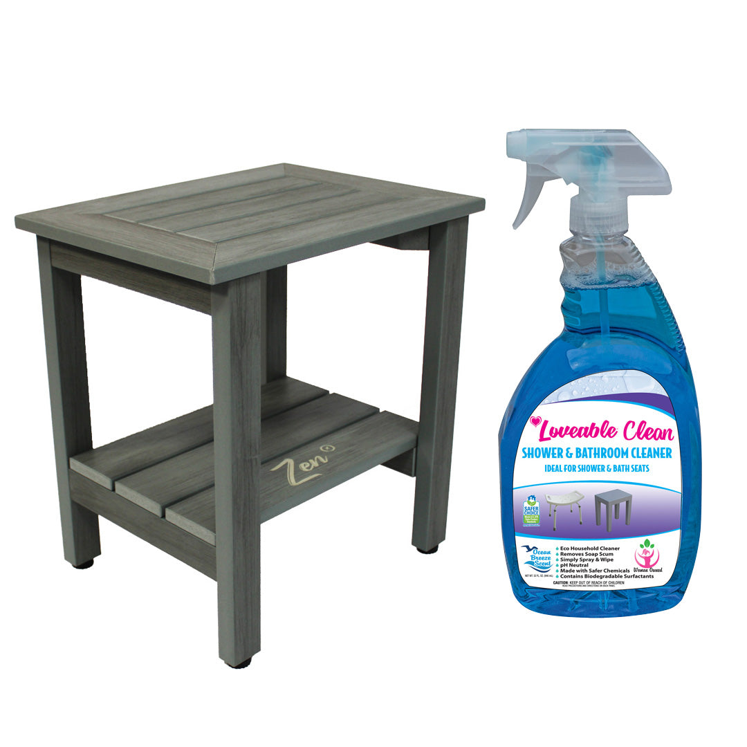 Zen® Gray Faux Wood Shower Bench - Loveable® Plastic and Shower Furniture Cleaner in 32 oz. Spray Bottle