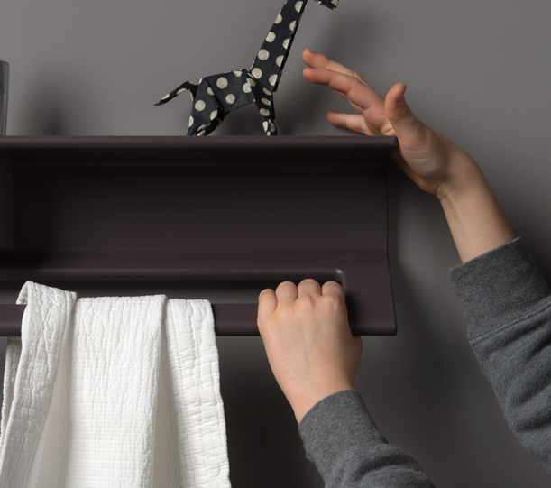 Duality™ Gray Purple Hybrid™ Floating Shelf With Towel Holder & Grab Bar