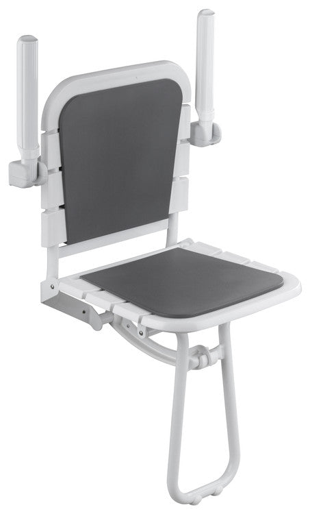 Comfortique wall mounted foldaway shower chair with back and arm rests