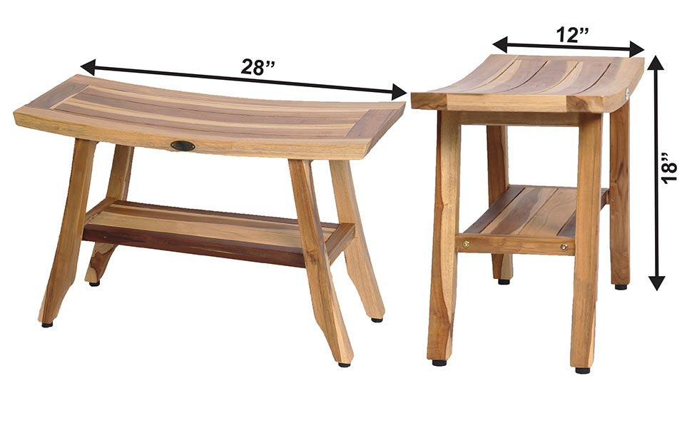 EcoDecors® Satori® 28" Teak Wood Shower Bench with Shelf in EarthyTeak Finish