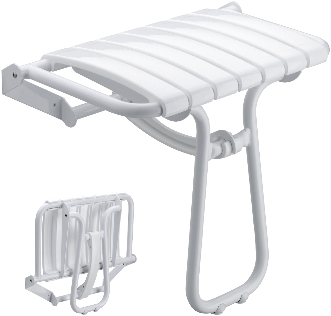 23" Eleganto White Foldaway Wall Mount handicap Shower Seat with Integrated Support Stand